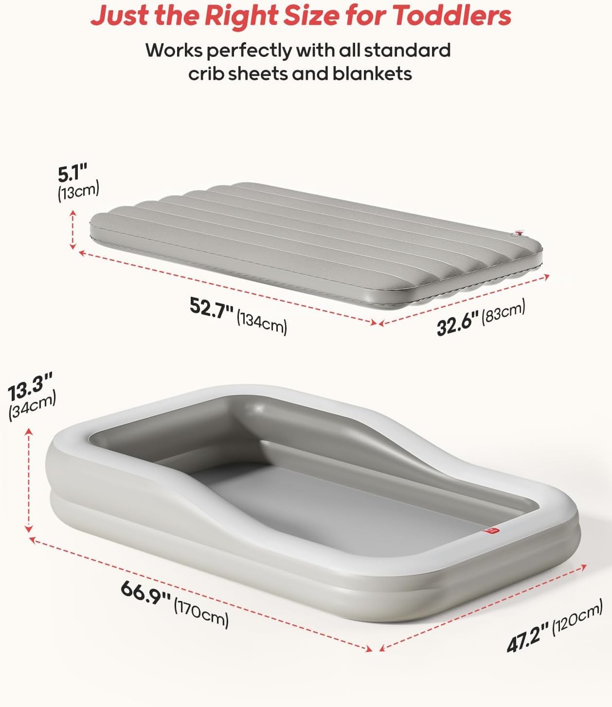 QPAU Inflatable Toddler Travel Bed with Safety Bumpers and Electric Pump