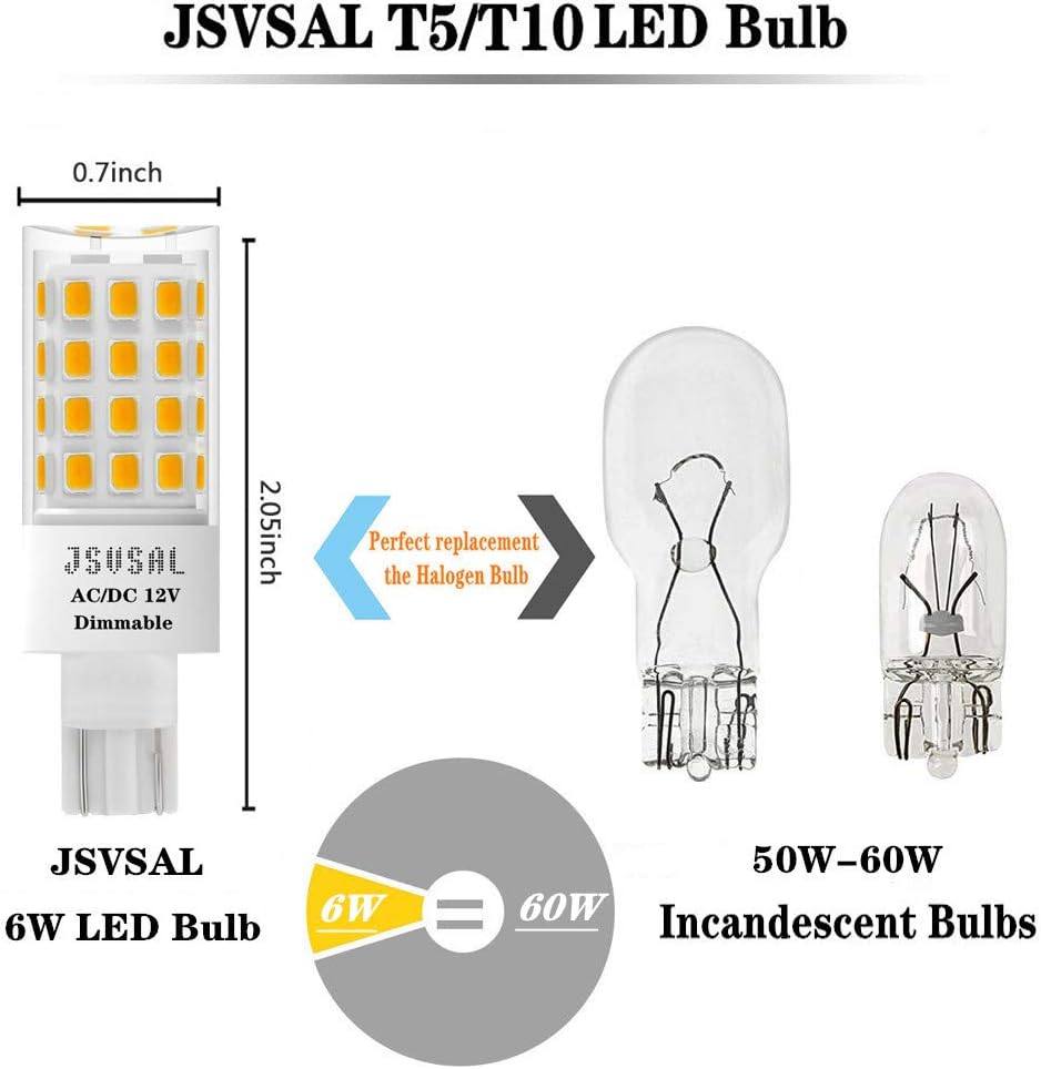 T5 T10 Wedge Base LED Bulb 6W 650lm 4-Pack