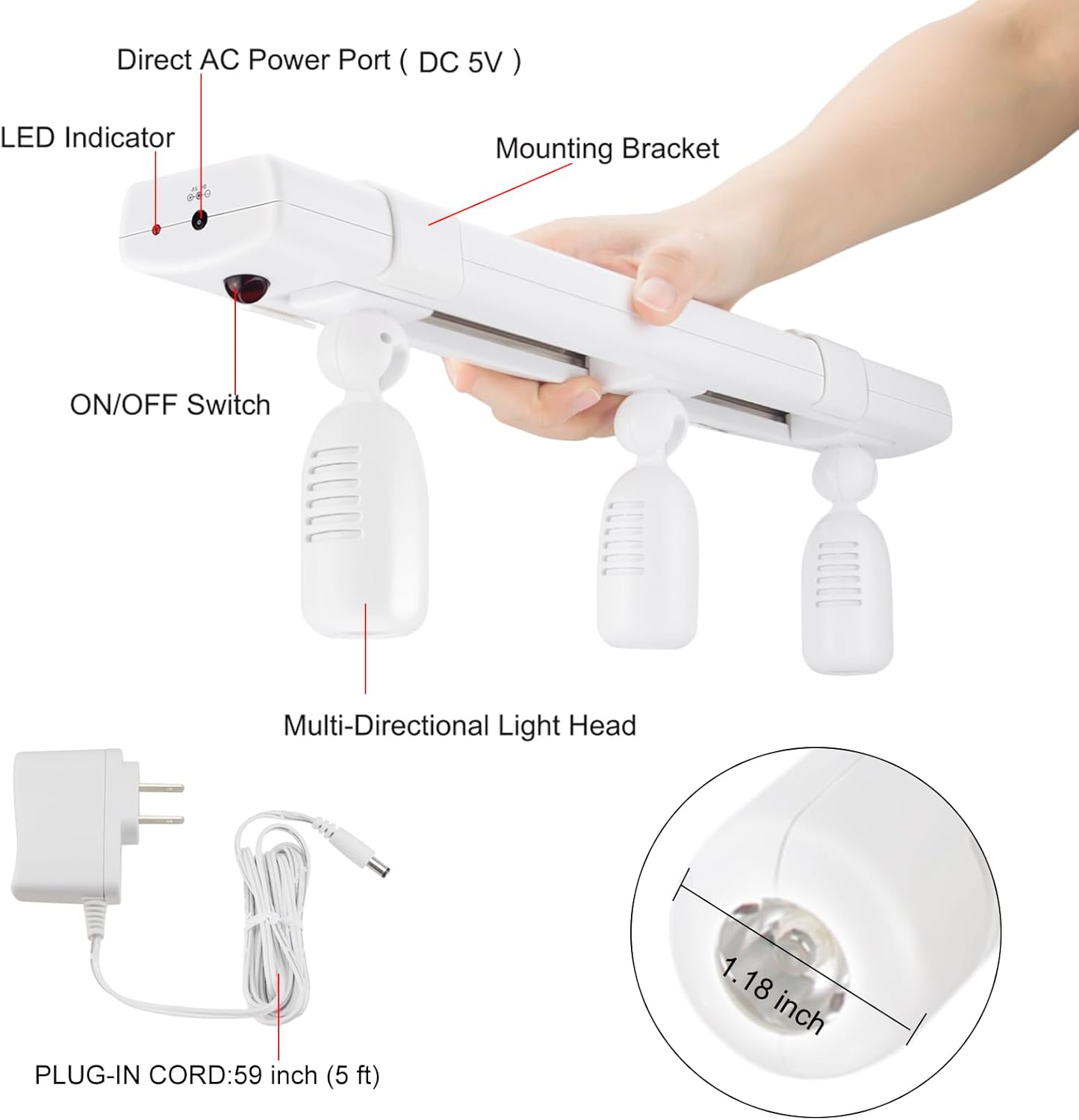 LUXSWAY 3-Head Dimmable Under Cabinet Track Light with Remote