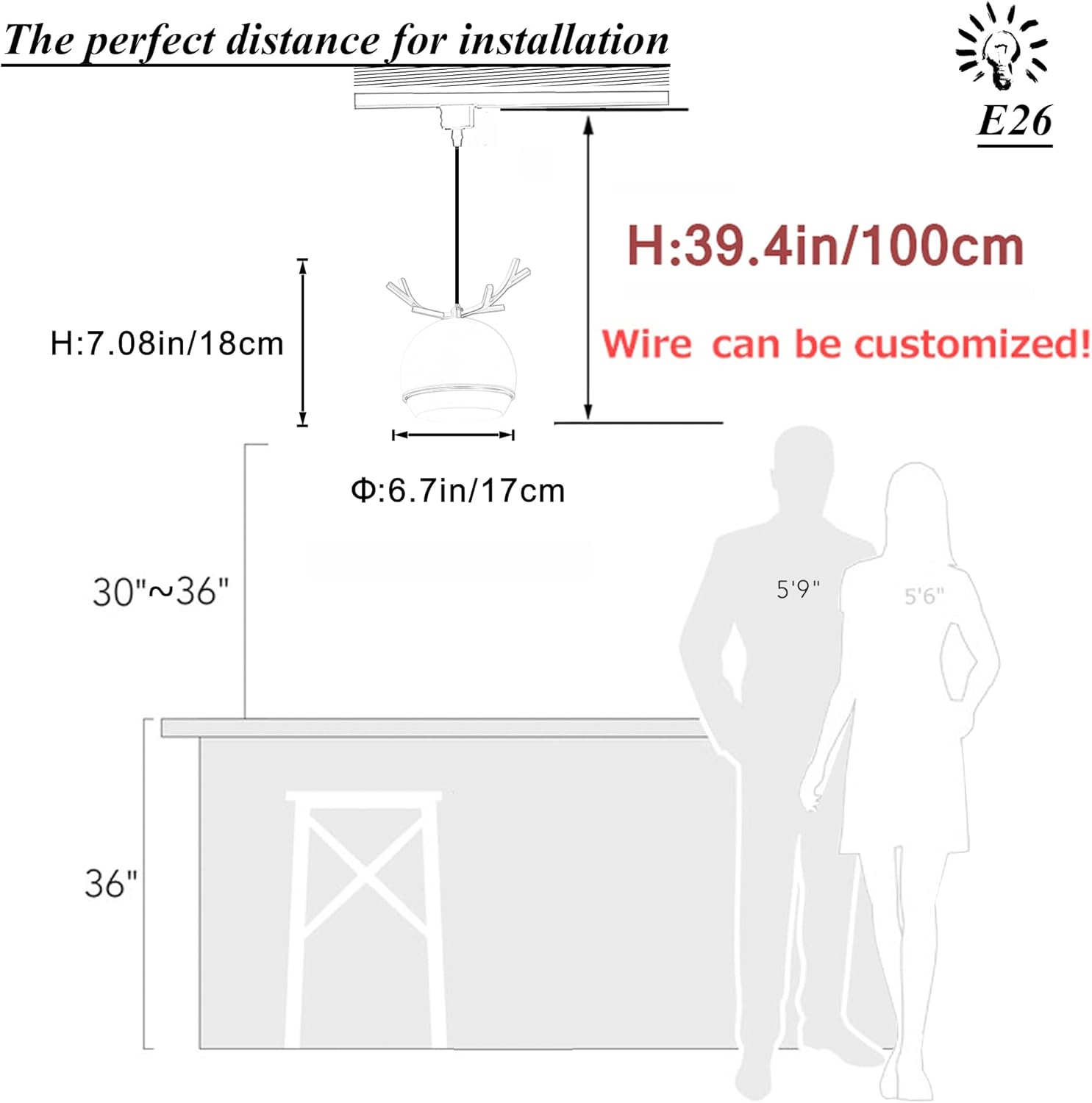 Dimmable Macaron Black Iron Track Pendant Light