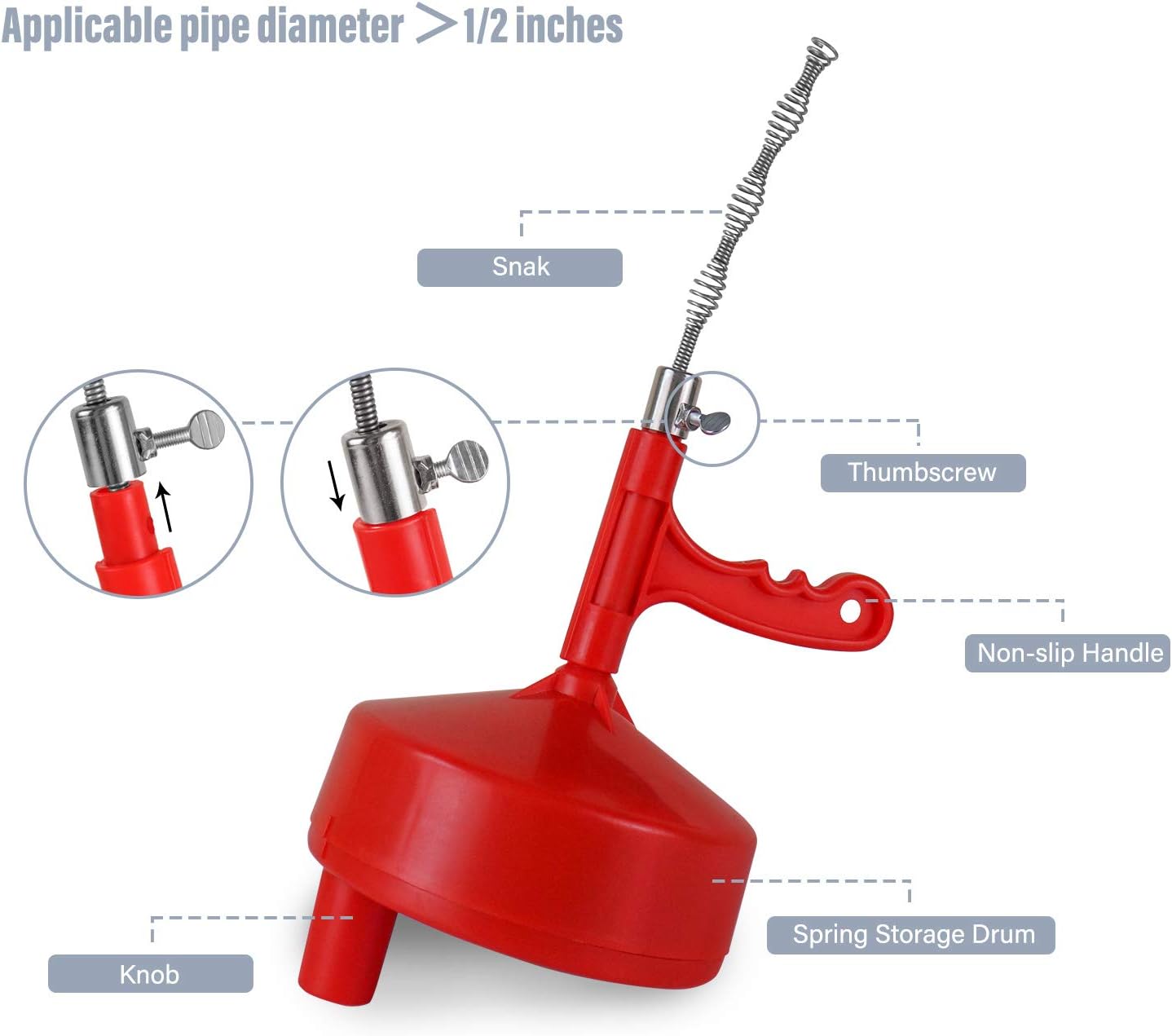 KINGLEV 35-Ft Drum Auger Drain Cleaner with Gloves