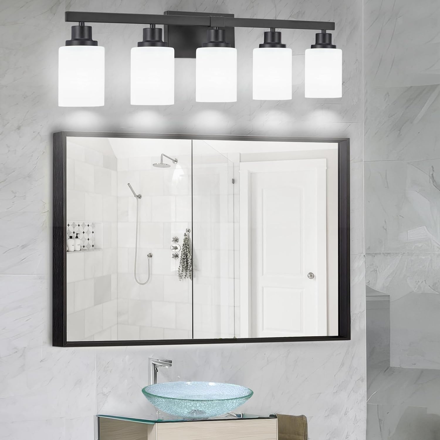 DIKAIDA 5-Light Matte Black Vanity Light Fixture