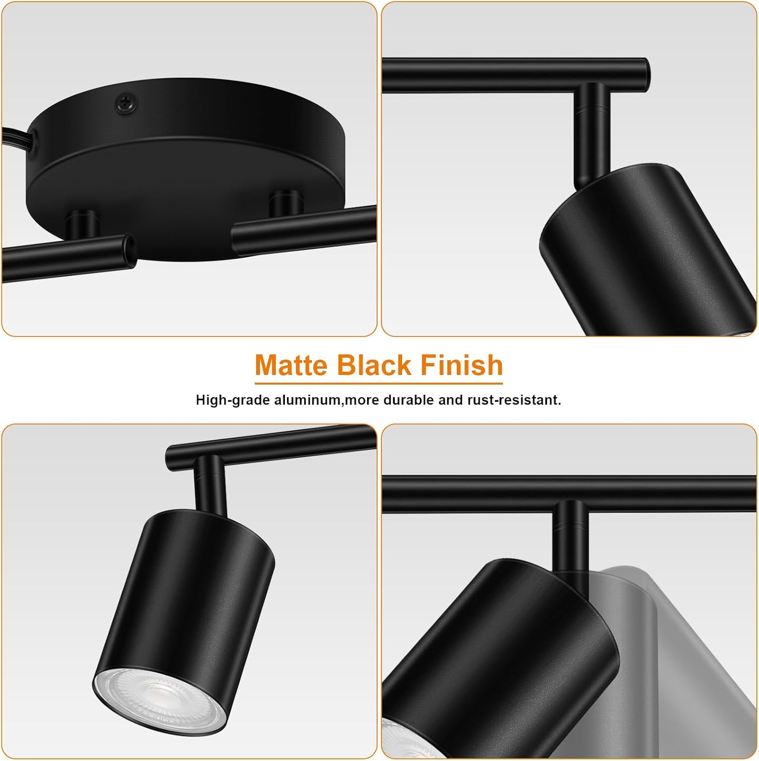 Bricosmocon 4-Light Track Lighting Kit Black Plug In Ceiling Wall Use