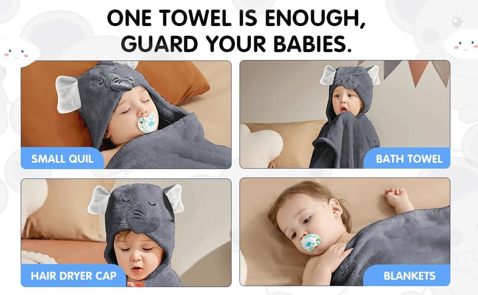 IFaryMes Toddler Bath Towel with Hood - Gray Elephant