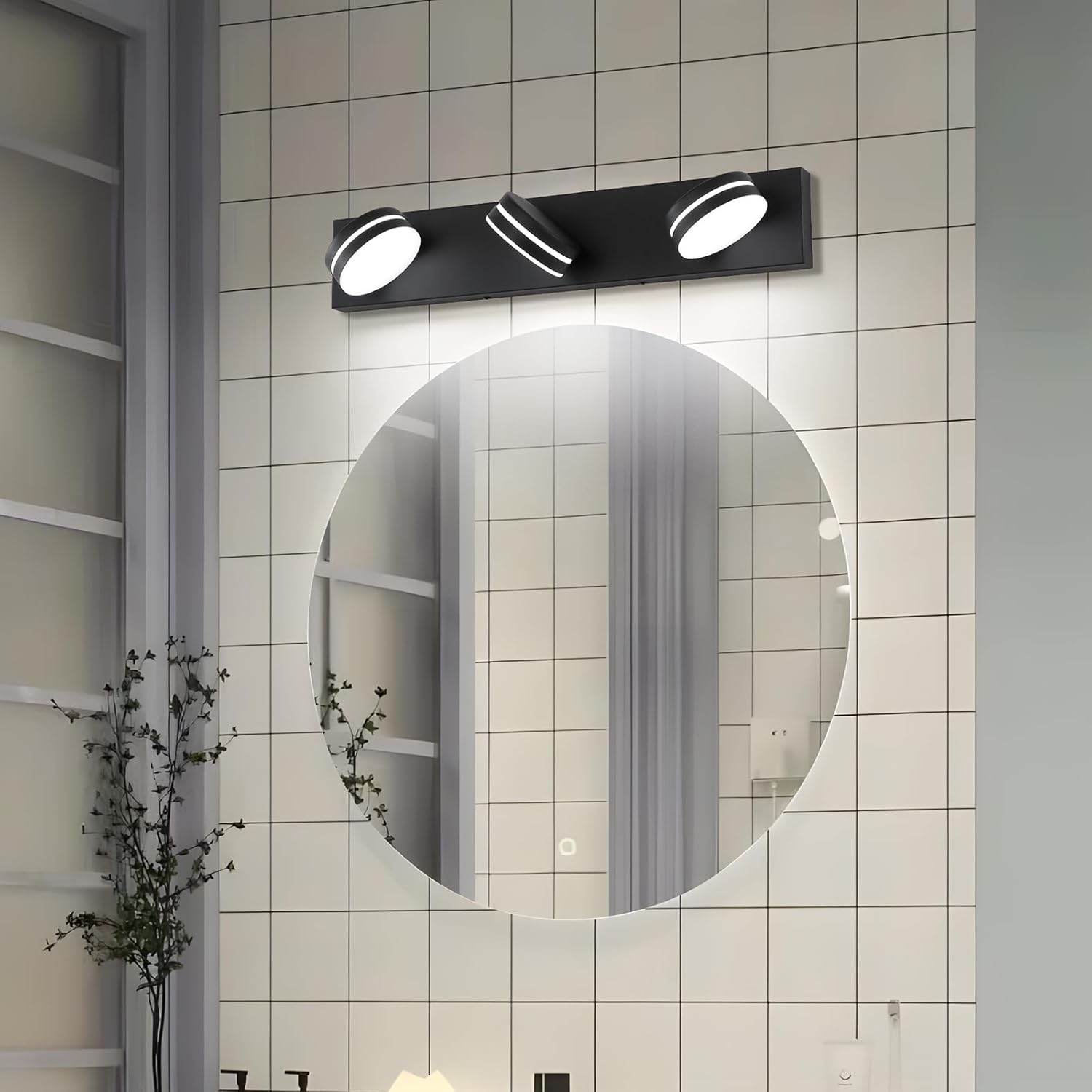 Bicrink 3-Light Matte Black Vanity Light with Rotating Head