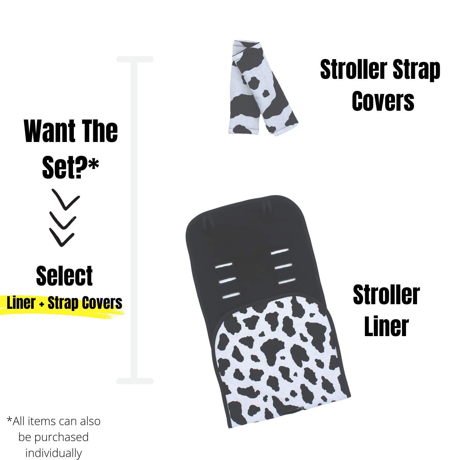 Handmade Stroller Liner with Black White Cow Print