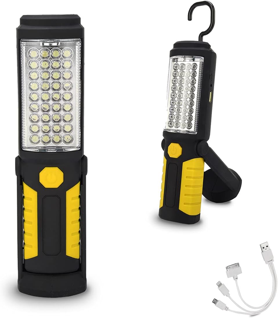 HEDAQI Rechargeable LED Work Light with Magnetic Hook and Swivel Base