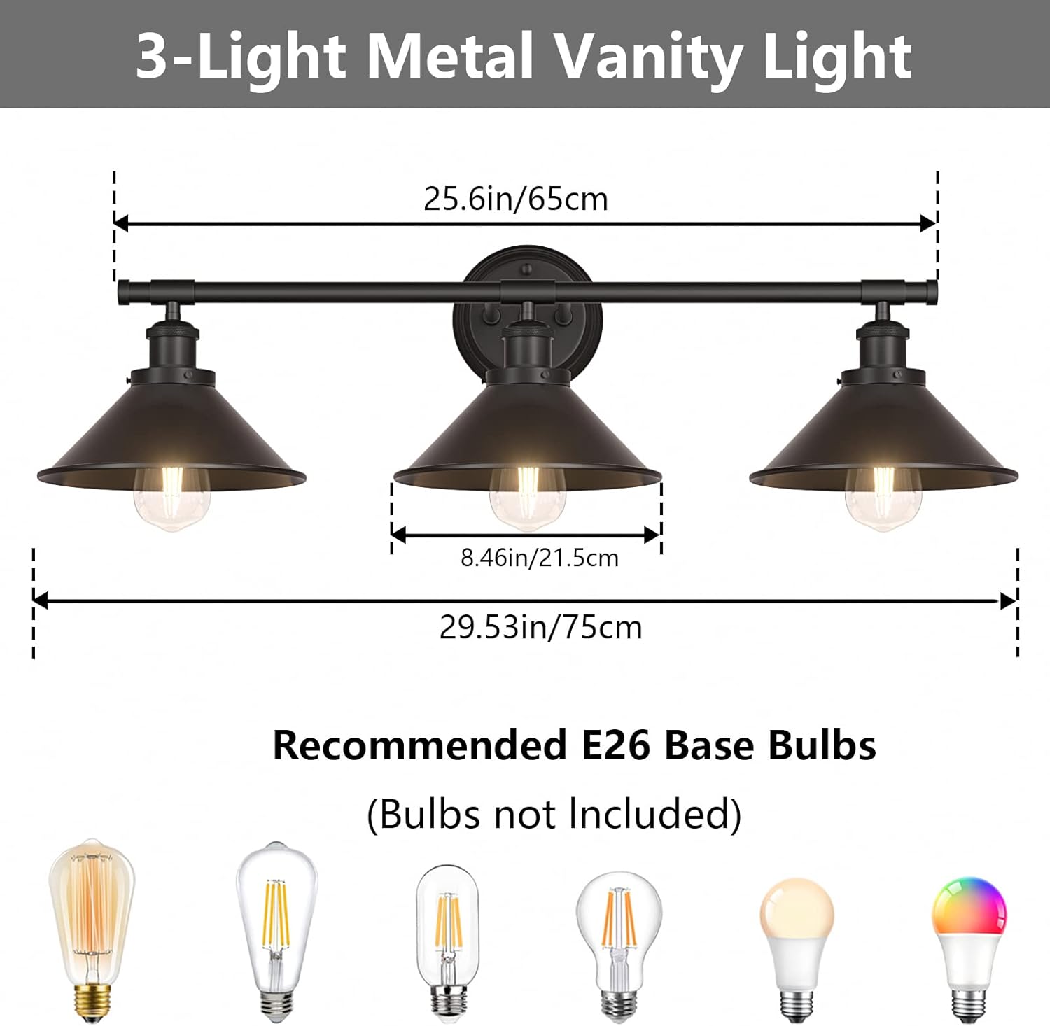 Licperron 3-Light Black Wall Vanity Light Fixture