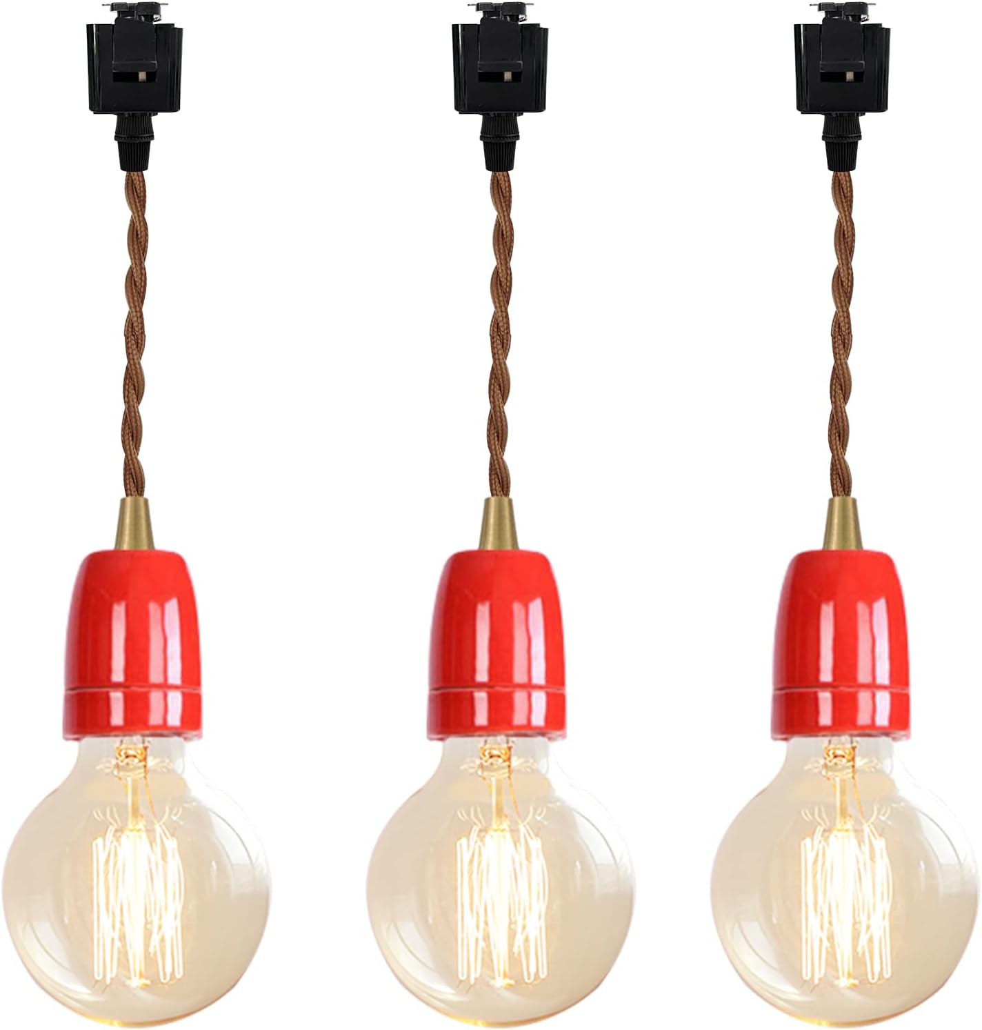 KAYYELAMP Red E26 Ceramic Base Track Pendant Light Set of Three