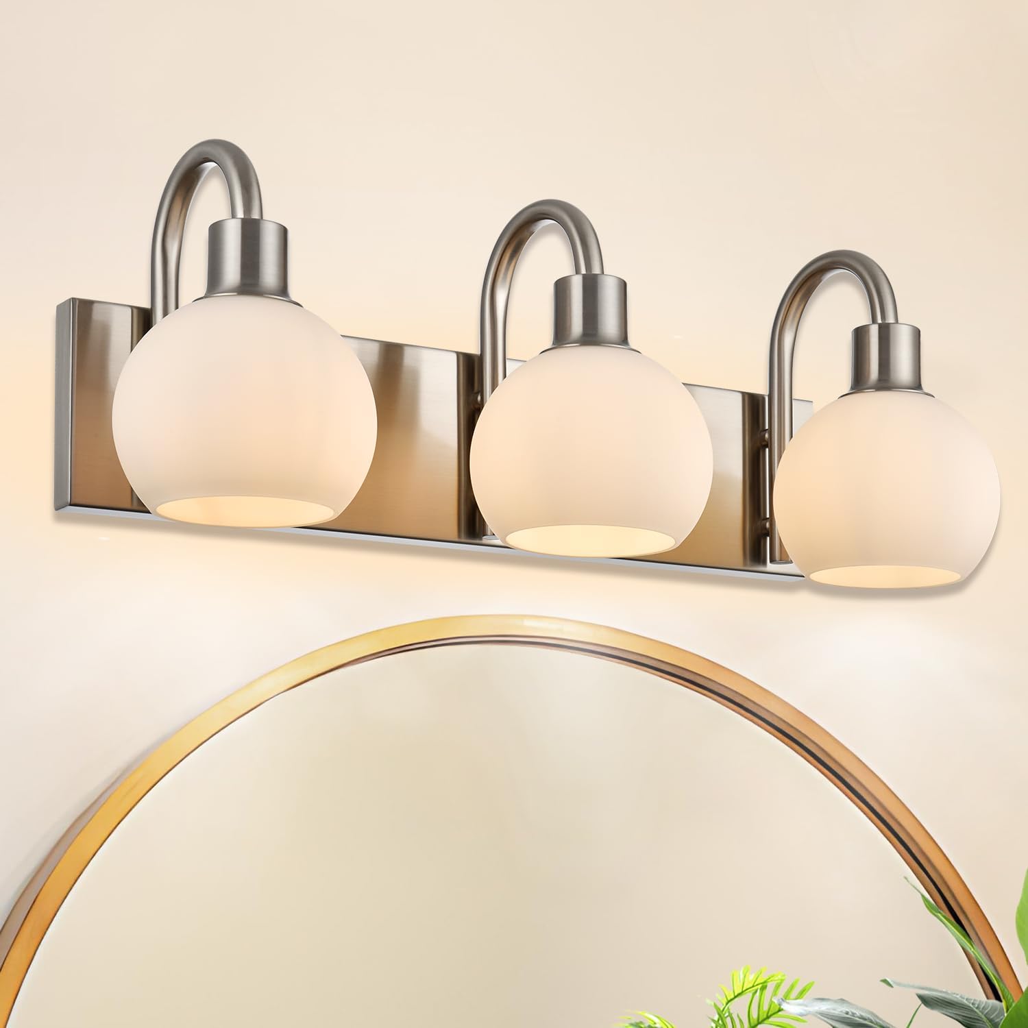 WINSHEN 204 Inch 3-Light Vanity Lamp Brushed Nickel with Milk White Glass