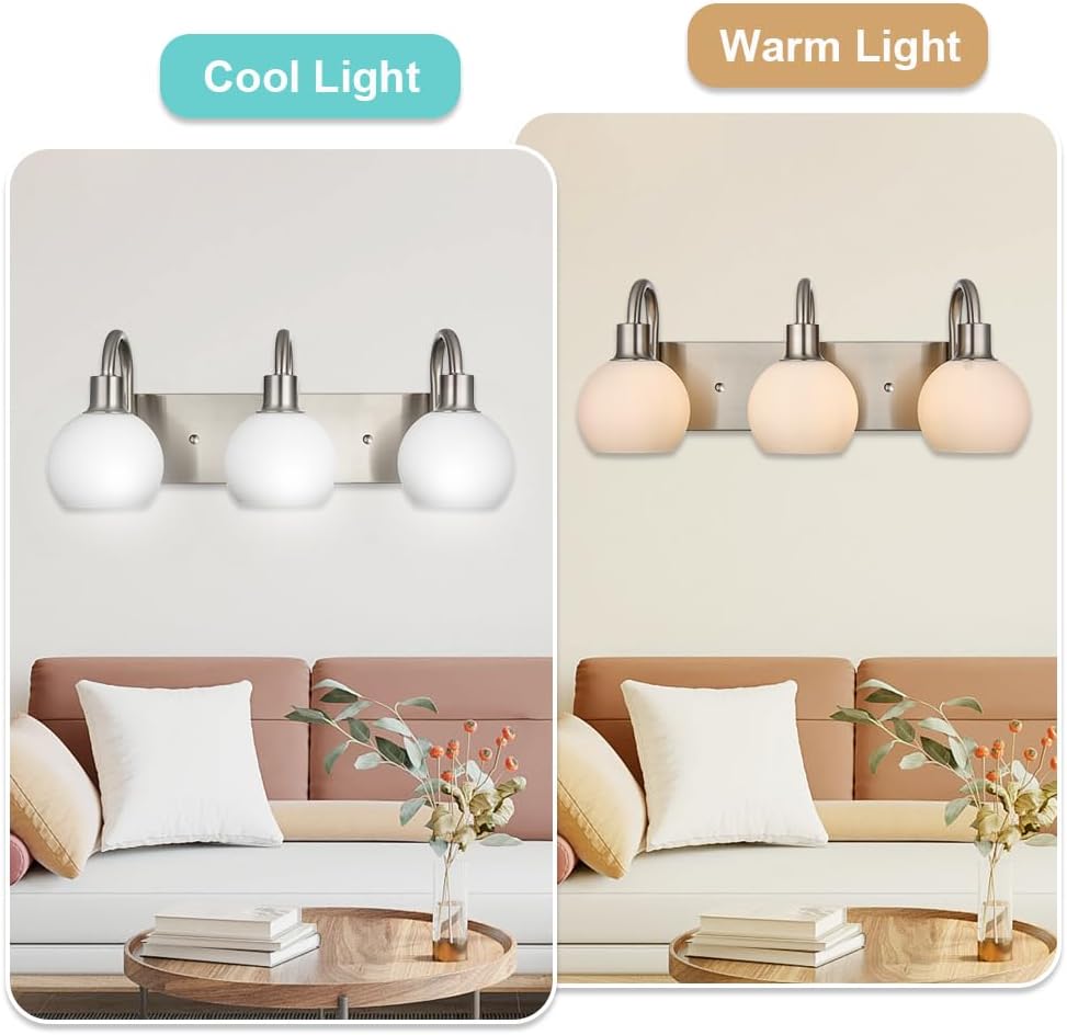 WINSHEN 204 Inch 3-Light Vanity Lamp Brushed Nickel with Milk White Glass