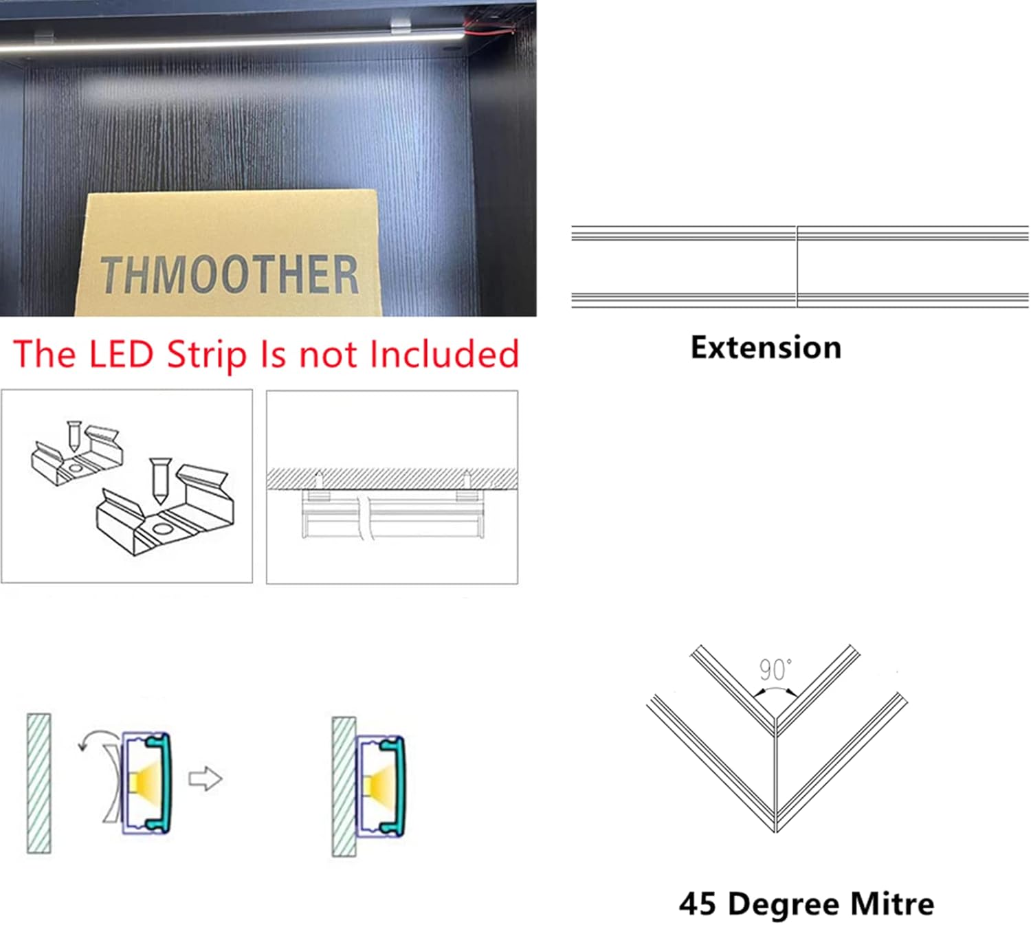 THMOOTHER LED Strip U Channel Diffuser 6-Pack