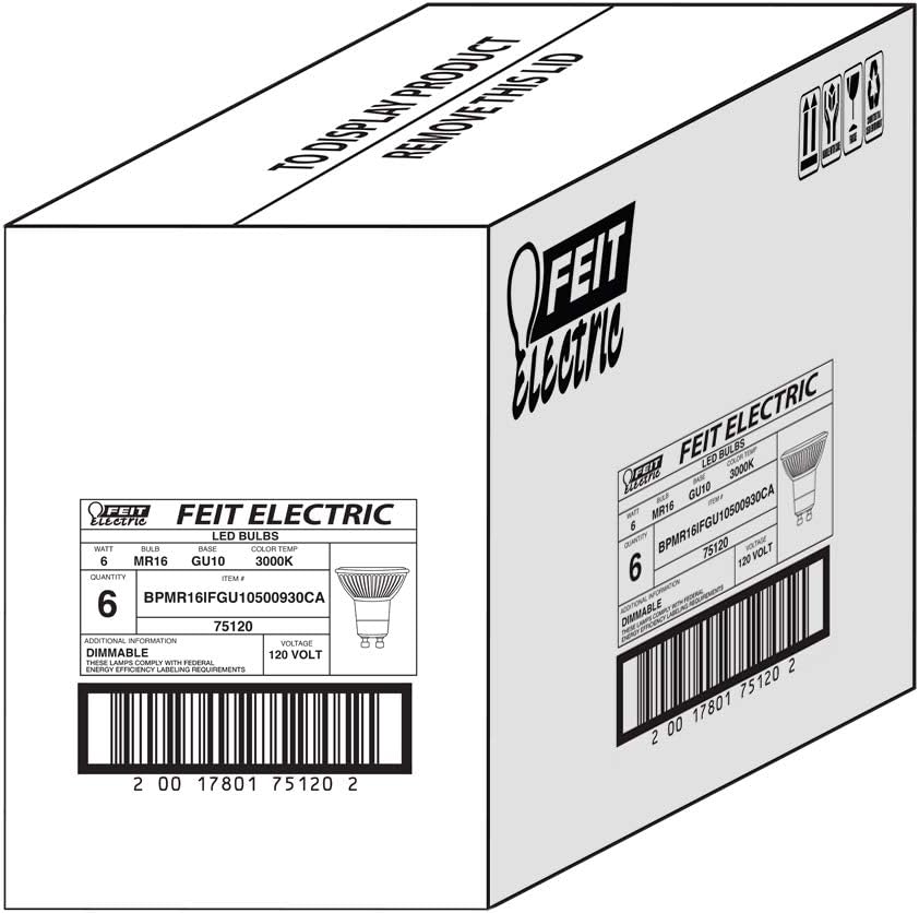 Feit Electric 6 Pack MR16 GU10 LED Bulbs 50W Equivalent Dimmable
