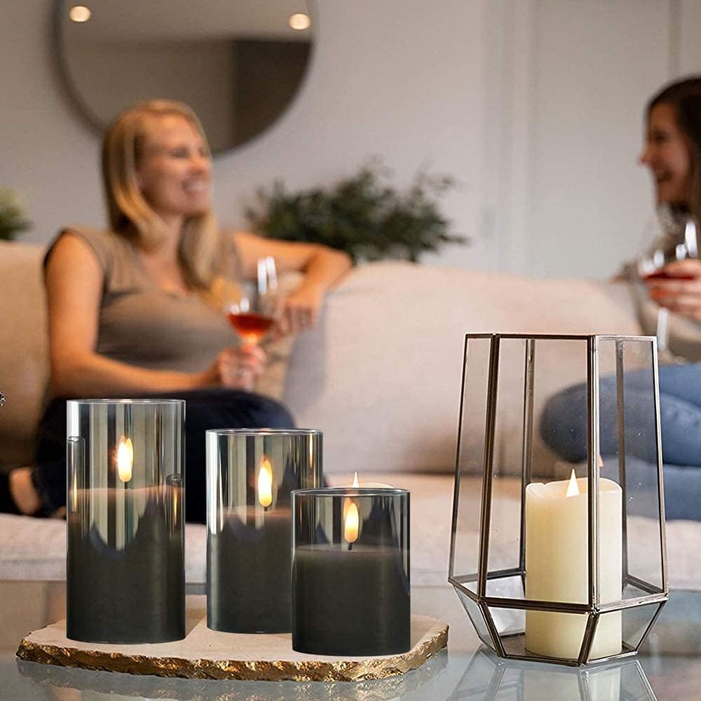 GenSwin Flameless LED Candles with Remote Control Gray Pack of 3