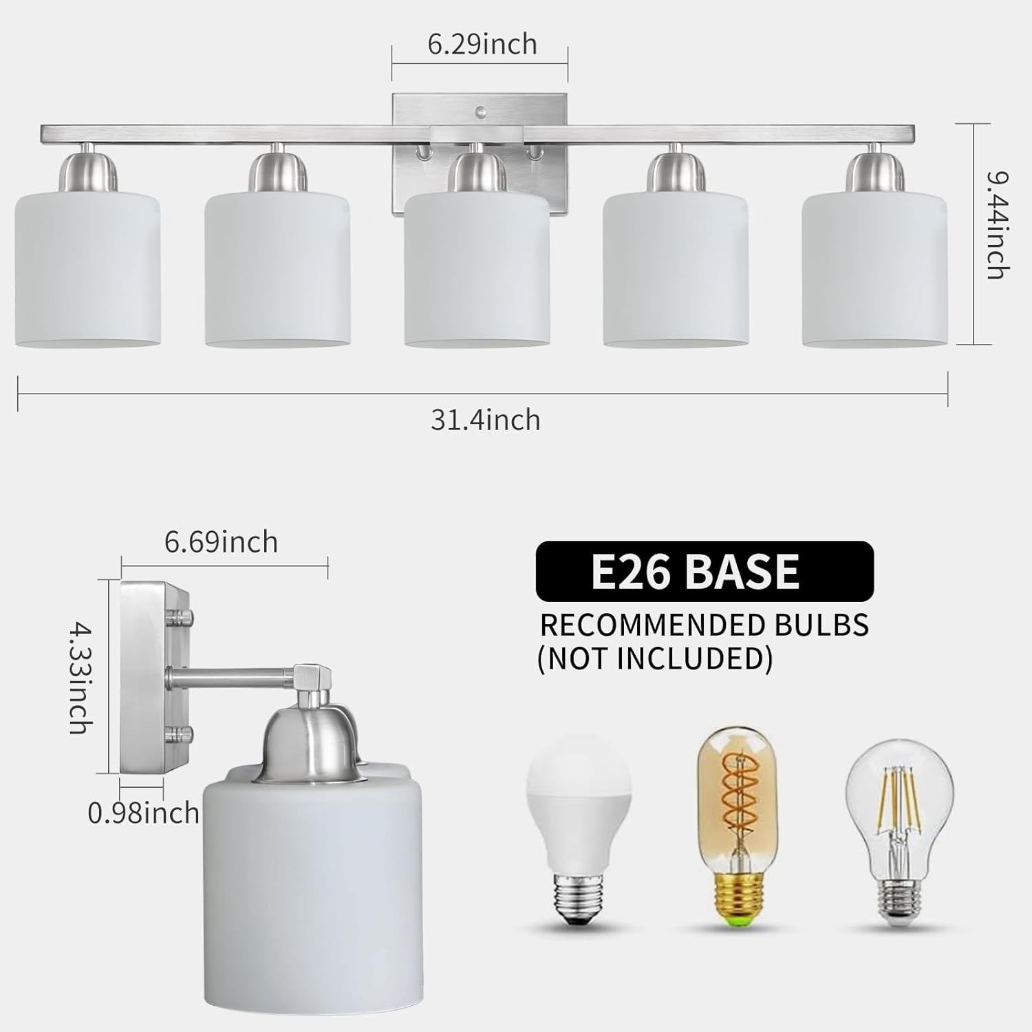 FAISHILAN 5-Light Vanity Light with Frosted Glass Shade