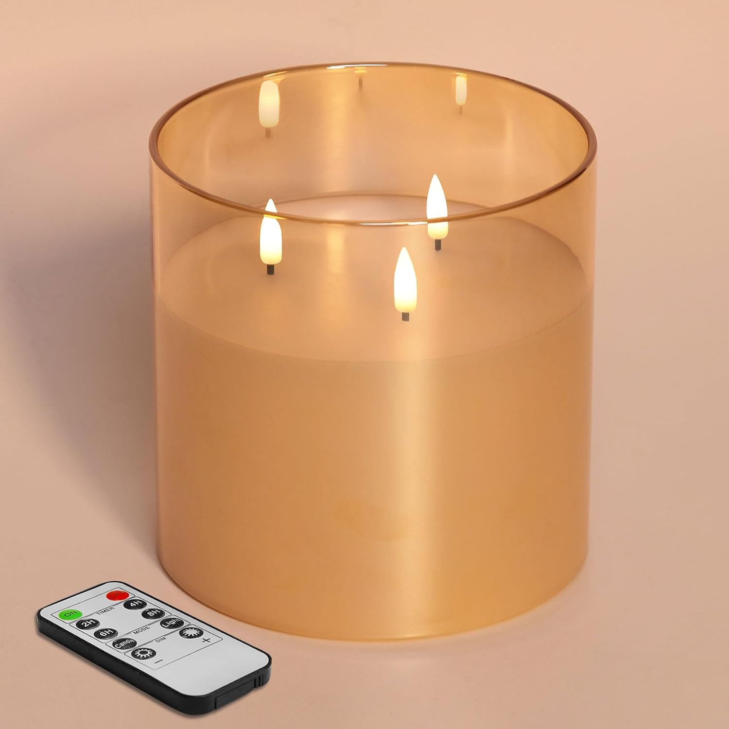 Eywamage 3 Wick Gold Glass Flameless Candle with Remote Control