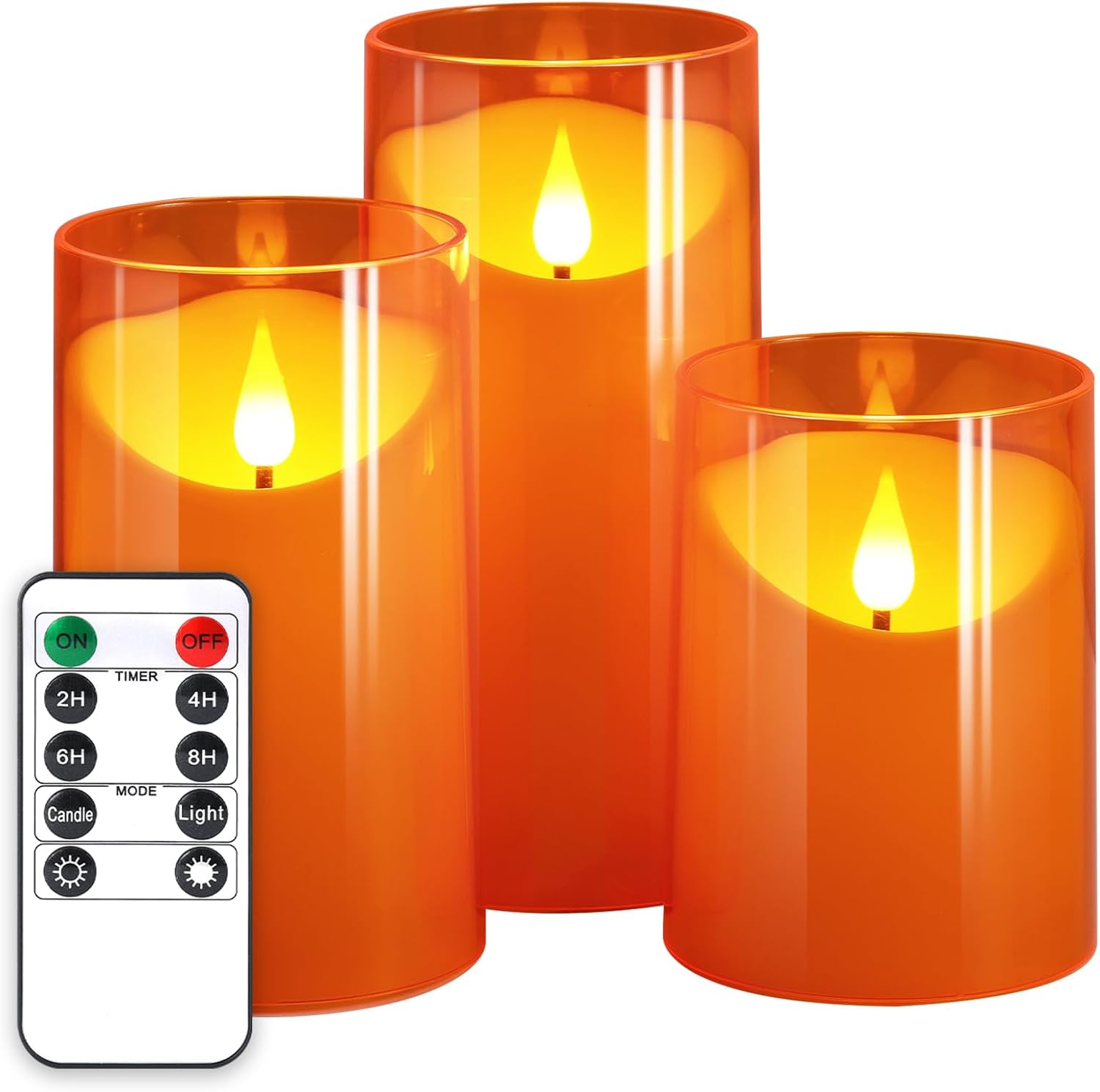 NURADA Flameless Candles with Remote Timer - 3 Pack Orange