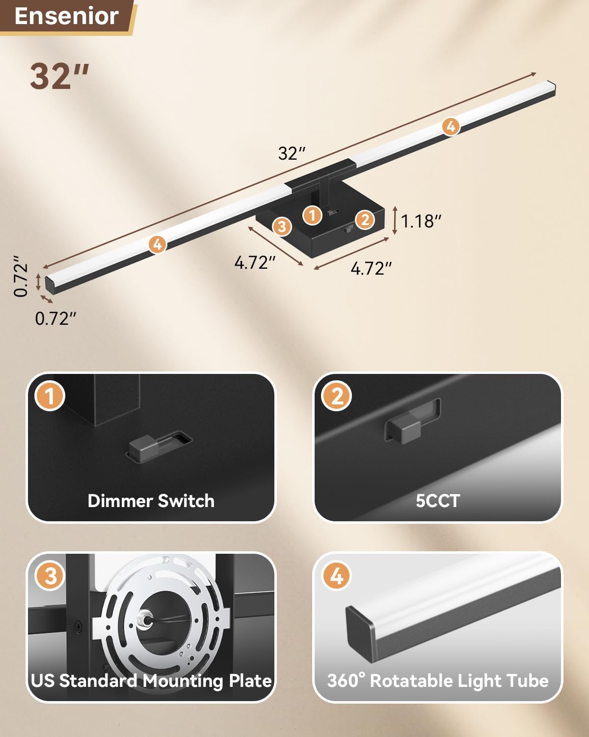 Ensenior 32 Inch Dimmable Vanity Light with 5CCT