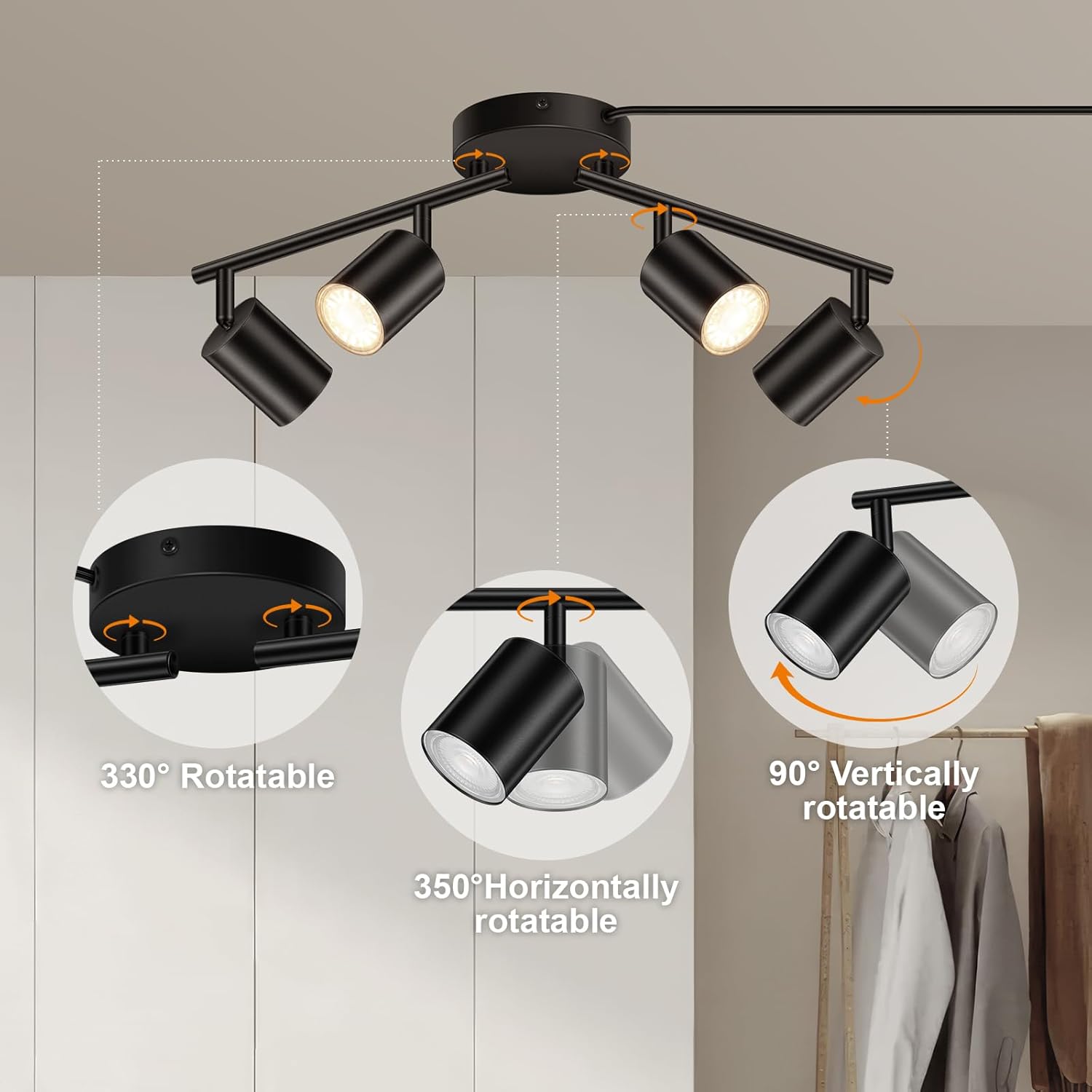 Bricosmocon 4-Light Track Lighting Kit Black Plug In Ceiling Wall Use
