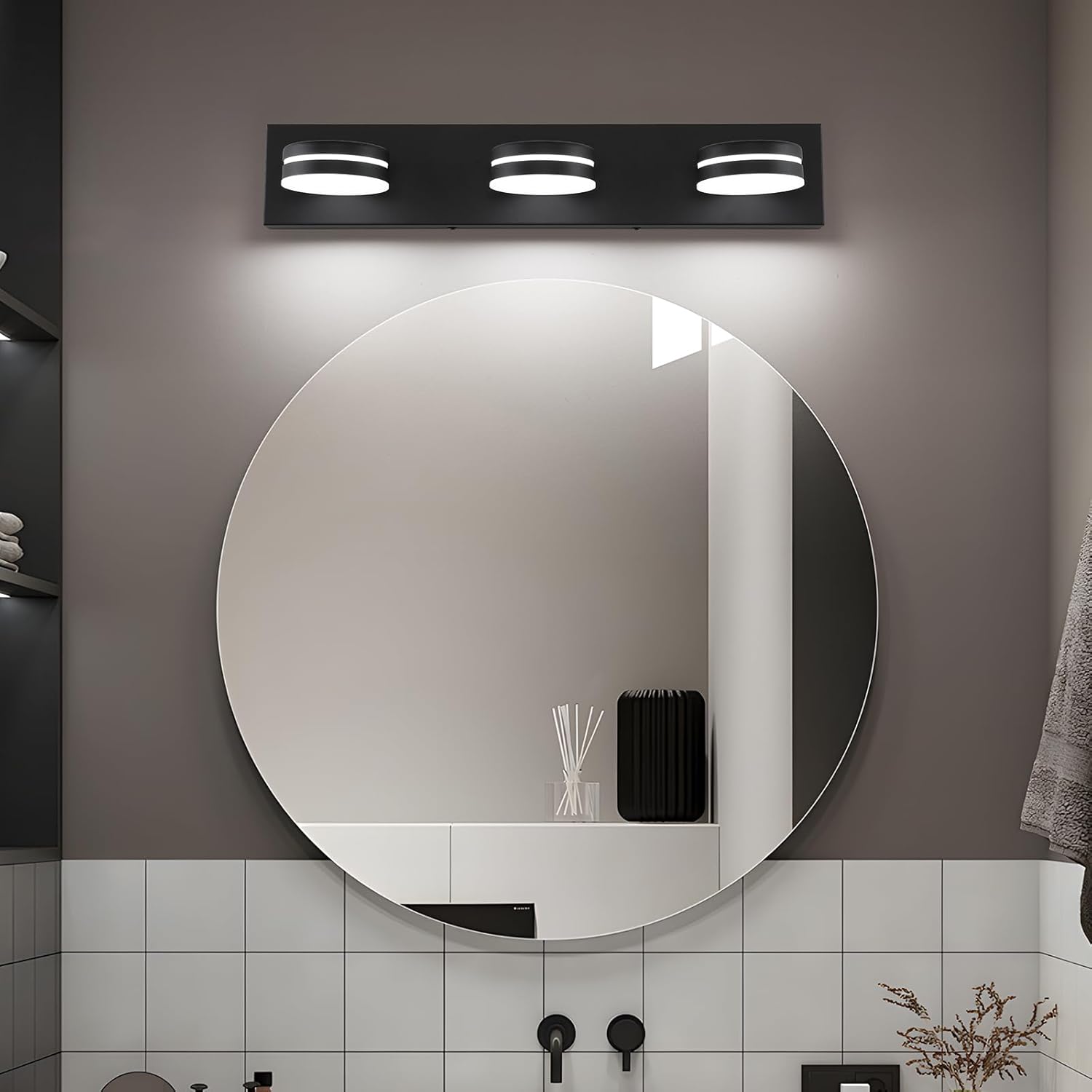 Bicrink 3-Light Matte Black Vanity Light with Rotating Head