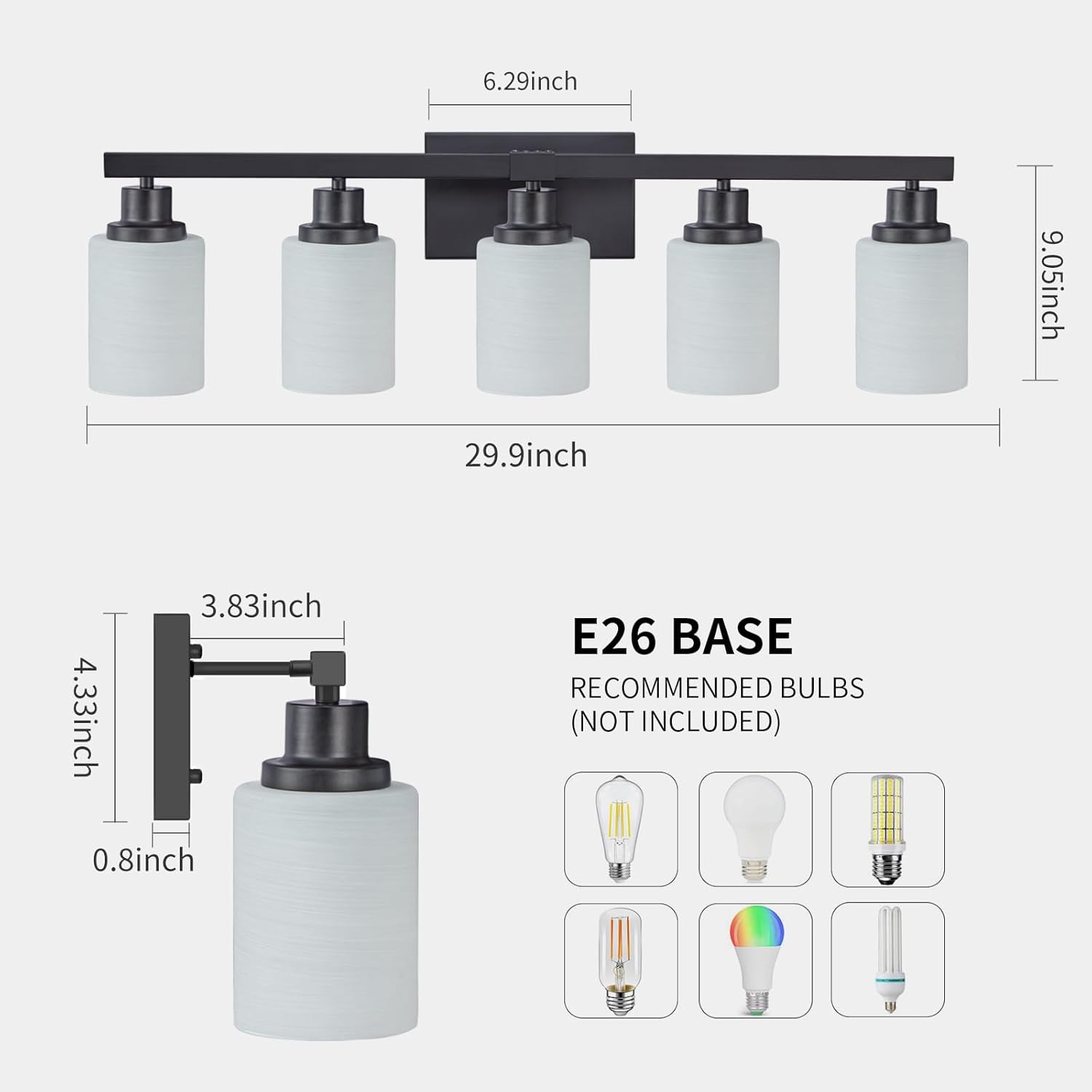 DIKAIDA 5-Light Matte Black Vanity Light Fixture