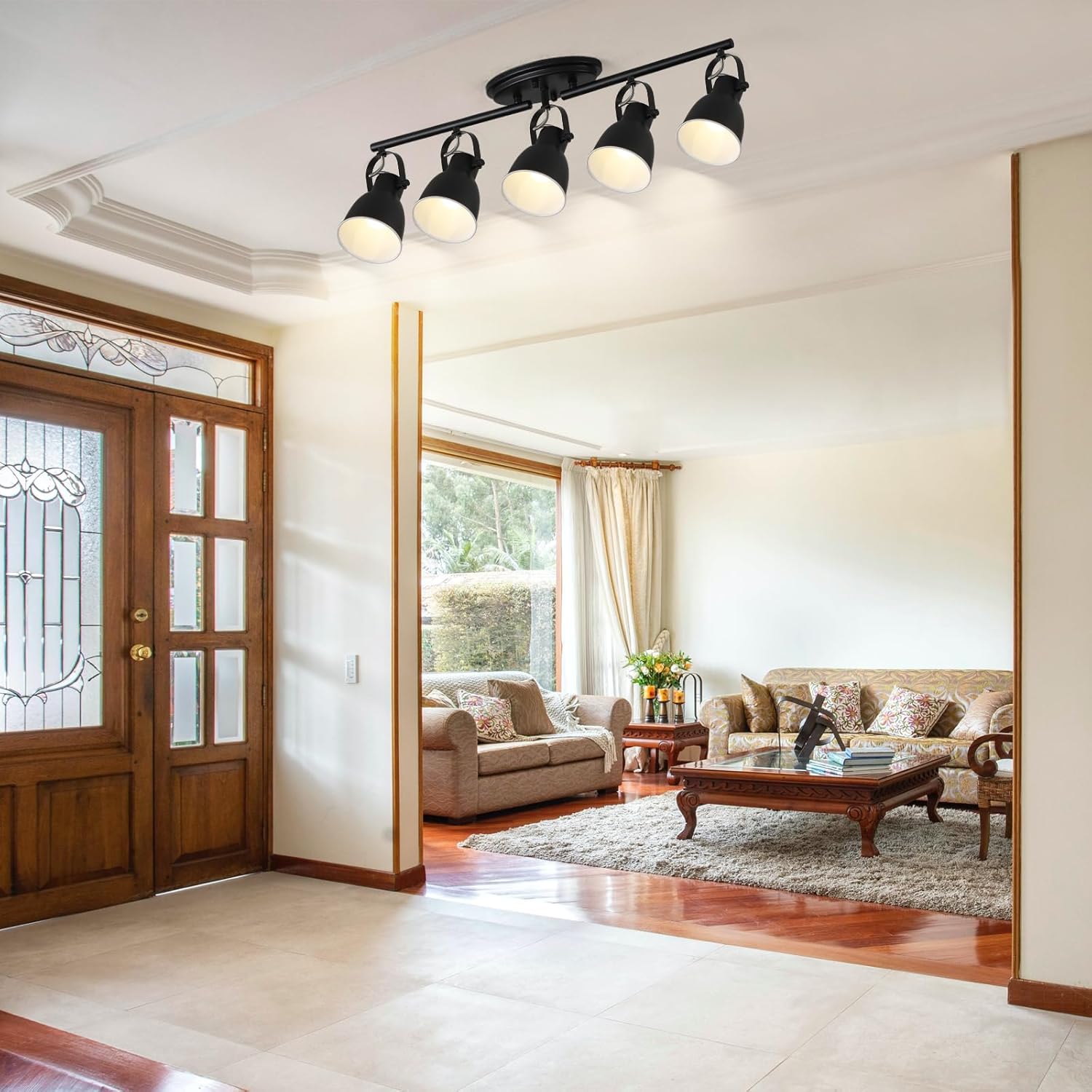 KEESFU 5 Light Track Lighting Fixtures Ceiling Black Modern