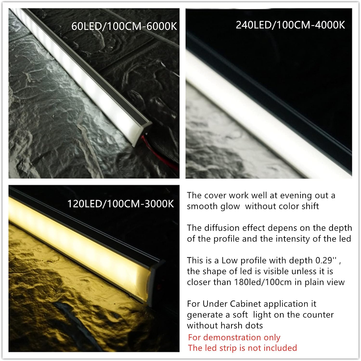 LED Strip U Channel Diffuser 10-Pack 656FT Surface Mounted Tape Light