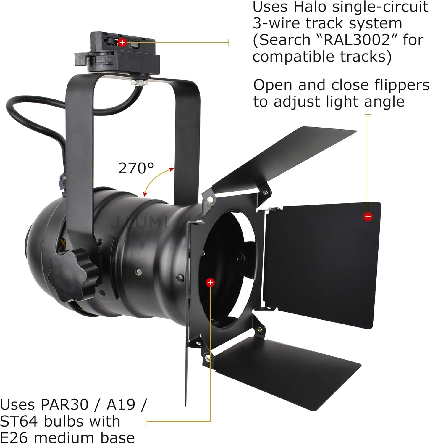 JLUMI TRK9000 Track Light Head with Flippers Black Frost Finish 1