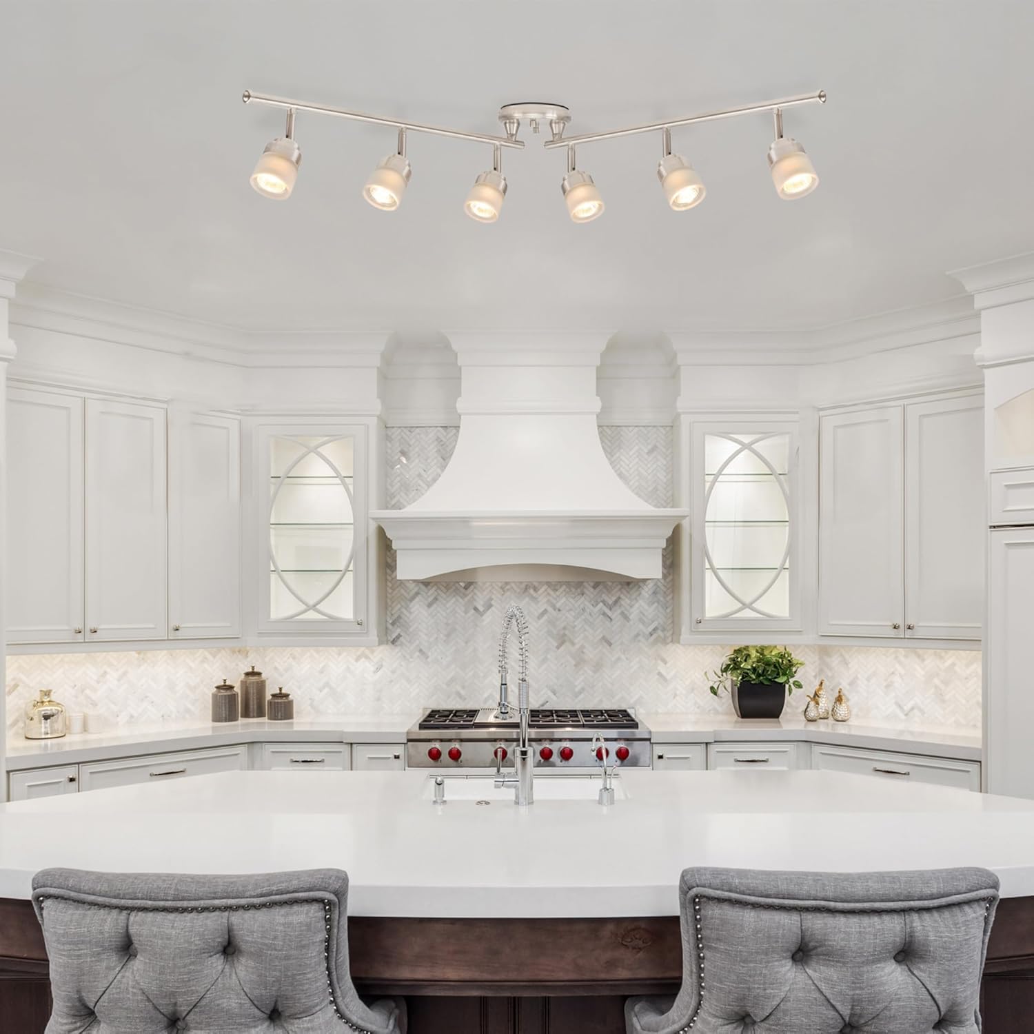 Globe Electric 59865 6-Light Foldable Track Light with Frosted Glass Shades