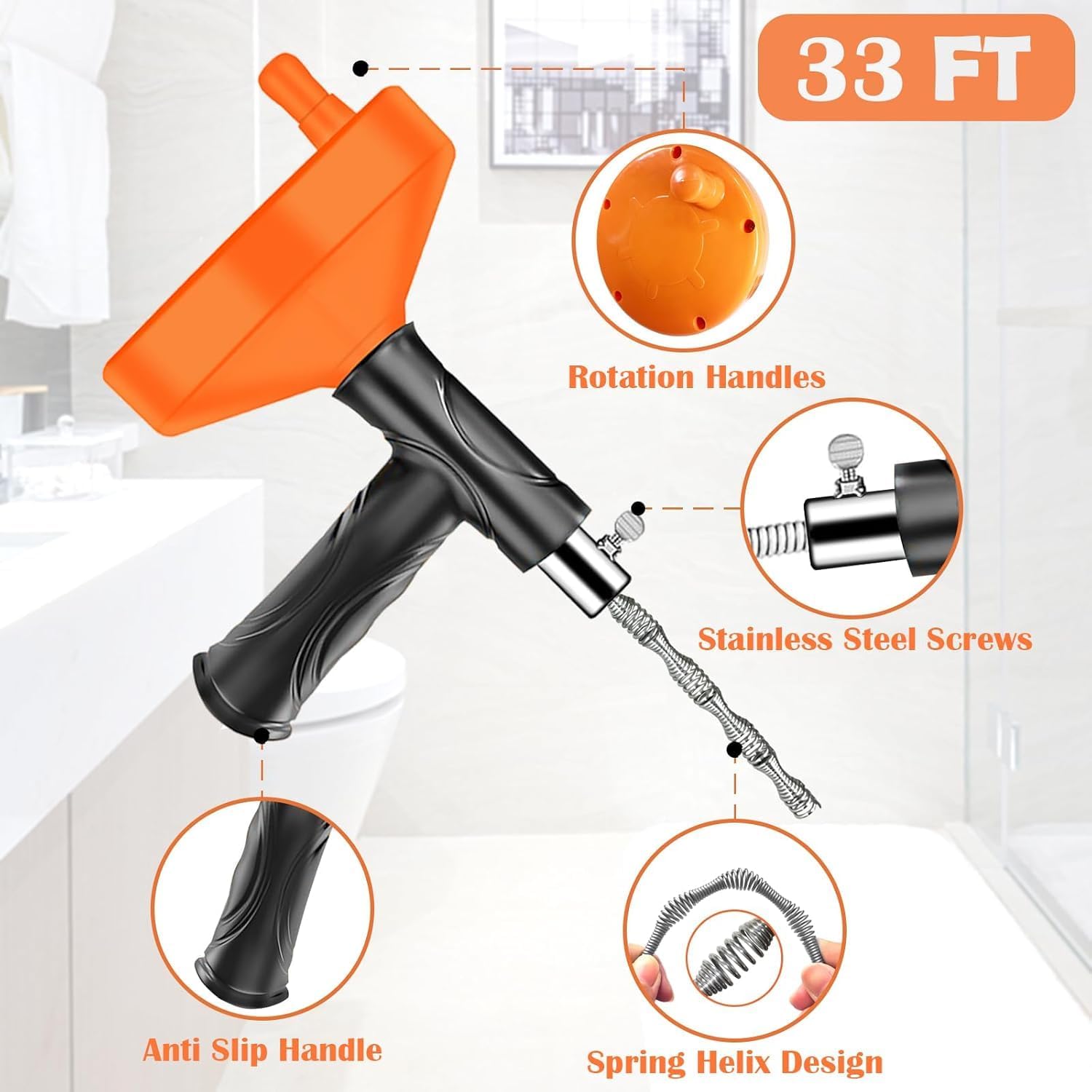 33 Ft Heavy Duty Drain Snake Auger With Gloves