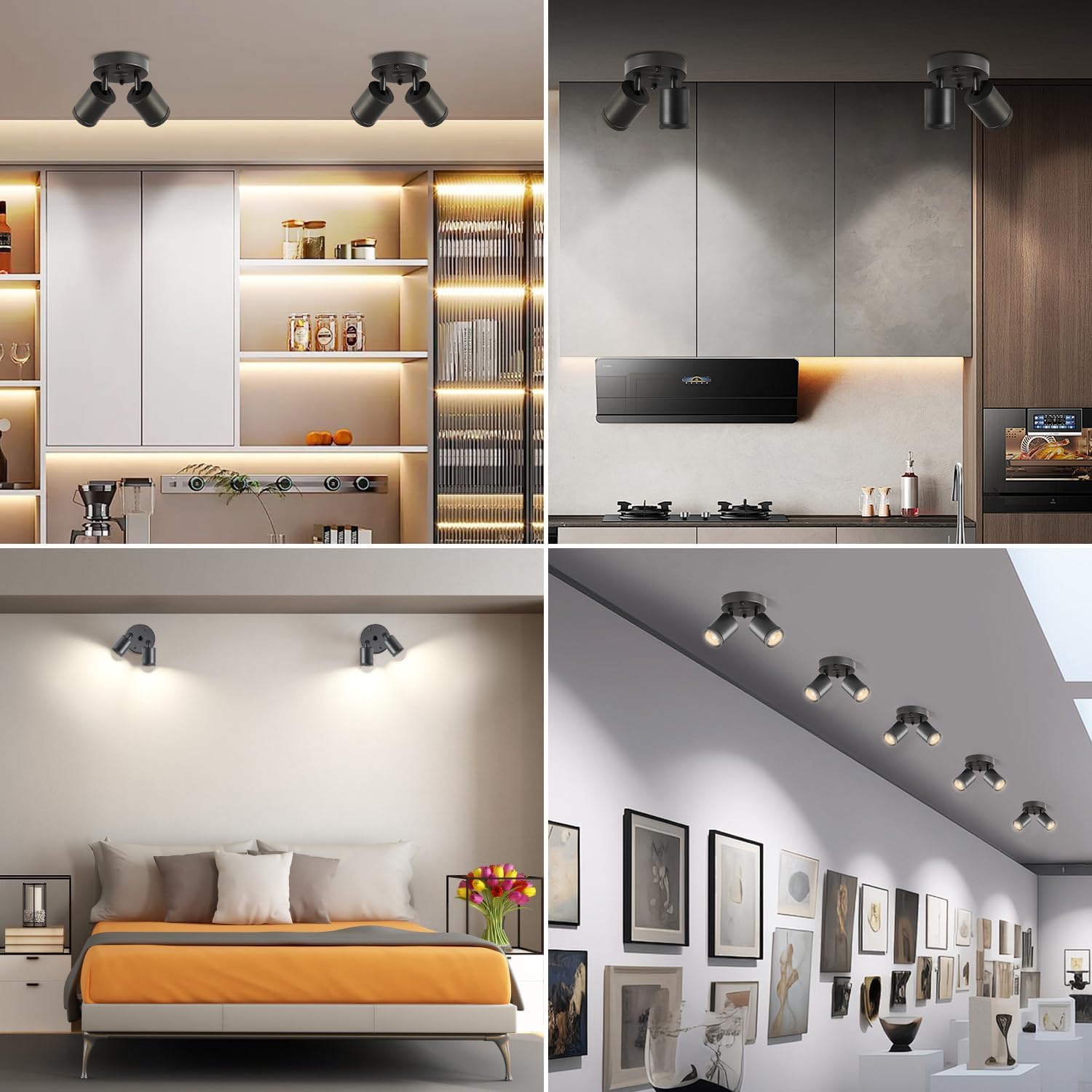 2 Light Dimmable LED Track Light Heads with Remote Control Black