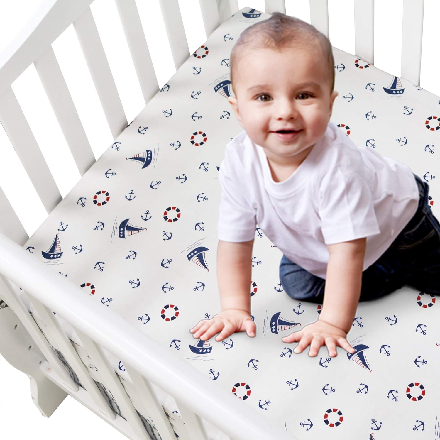 Brandream Nautical Crib Sheets Navy Blue Fitted 100 Cotton