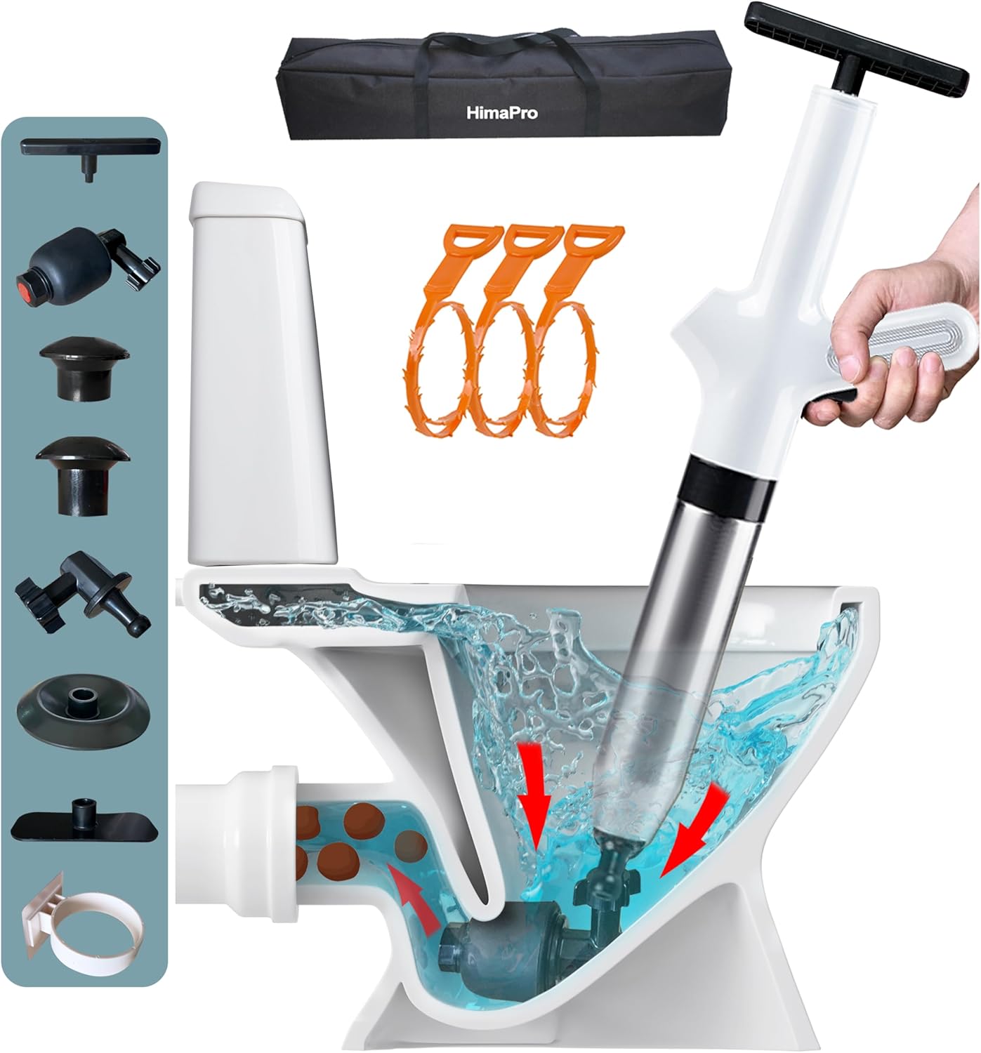 HimaPro High Pressure Toilet Plunger Air Drain Blaster Kit With White Handle