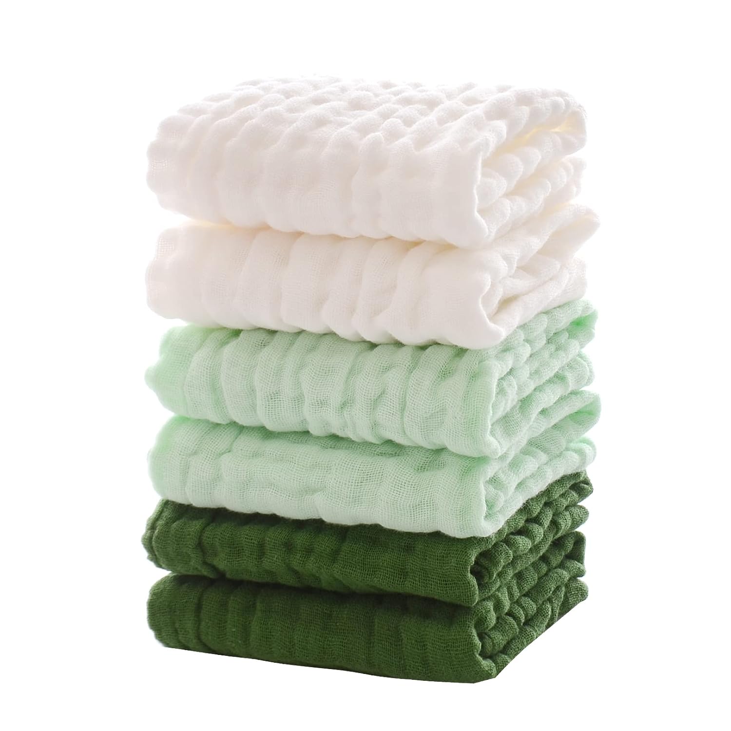 MUKIN Baby Washcloths - 6 Pack Soft Face Cloths 12x12 Inches Green