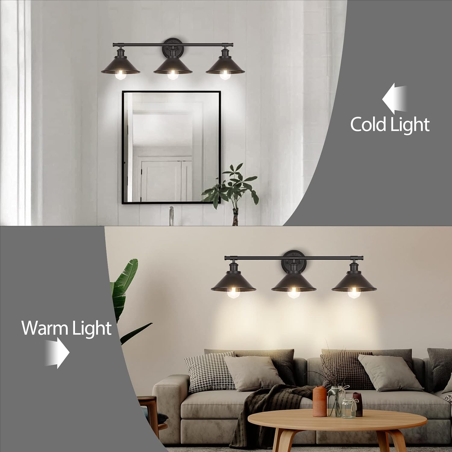 Licperron 3-Light Black Wall Vanity Light Fixture