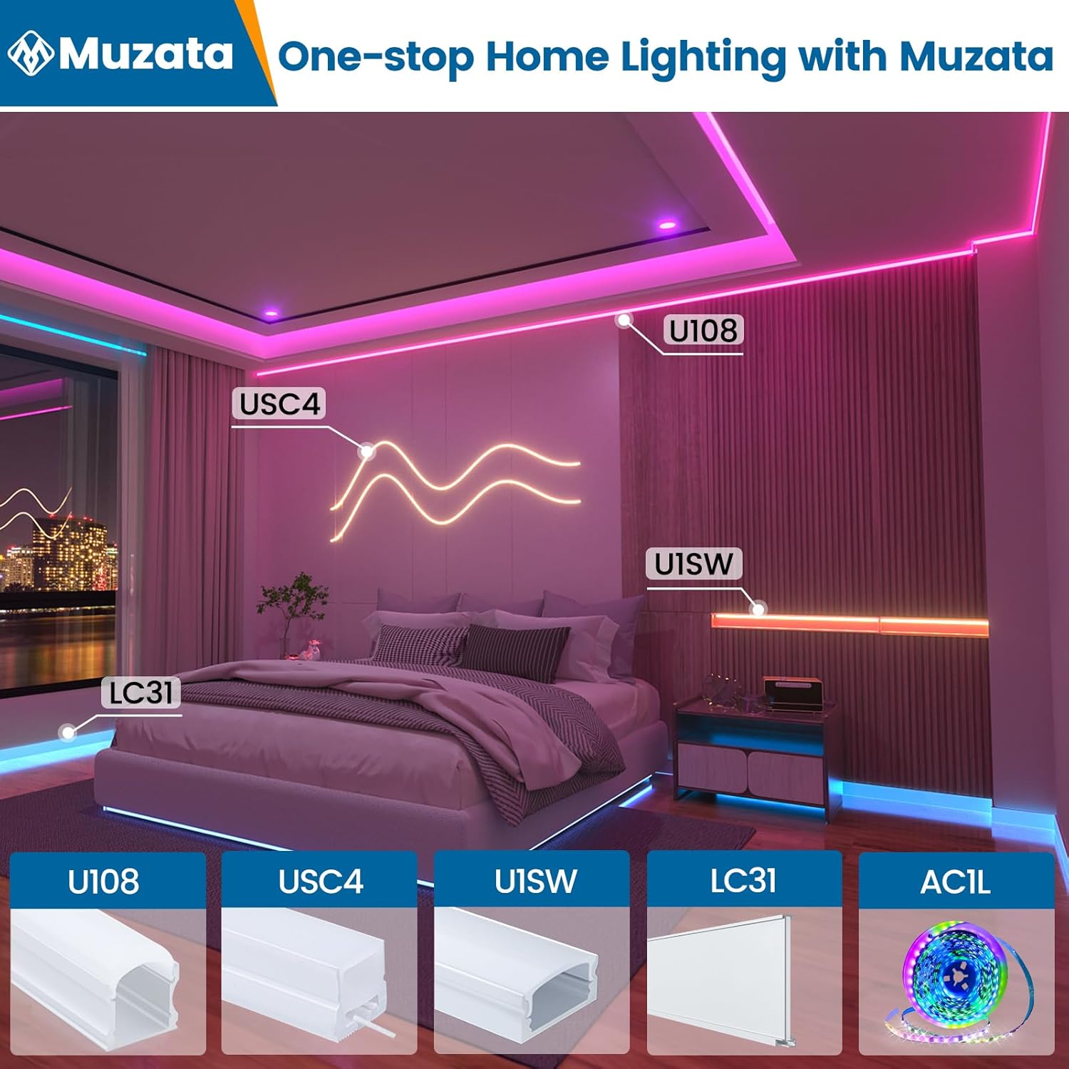 Muzata 164FT LED Strip Light Waterproof 96LEDsm