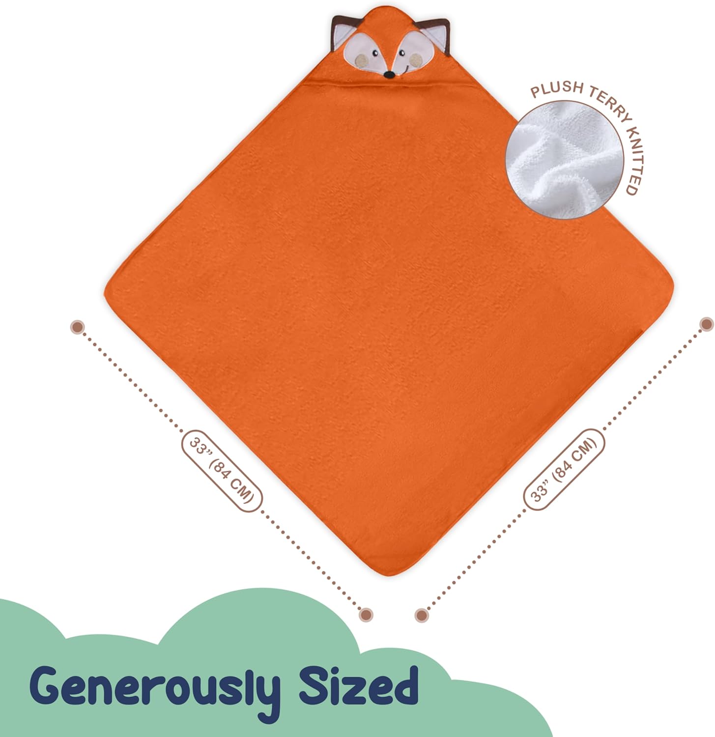 Mothers Choice Organic Baby Hooded Towel - 33x33 Inches Ultra Soft Absorbent