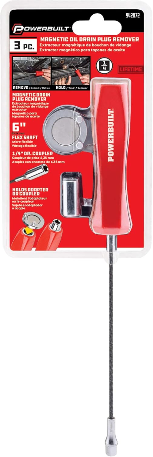 Powerbuilt Magnetic Oil Drain Plug Remover Tool Red 942072 1