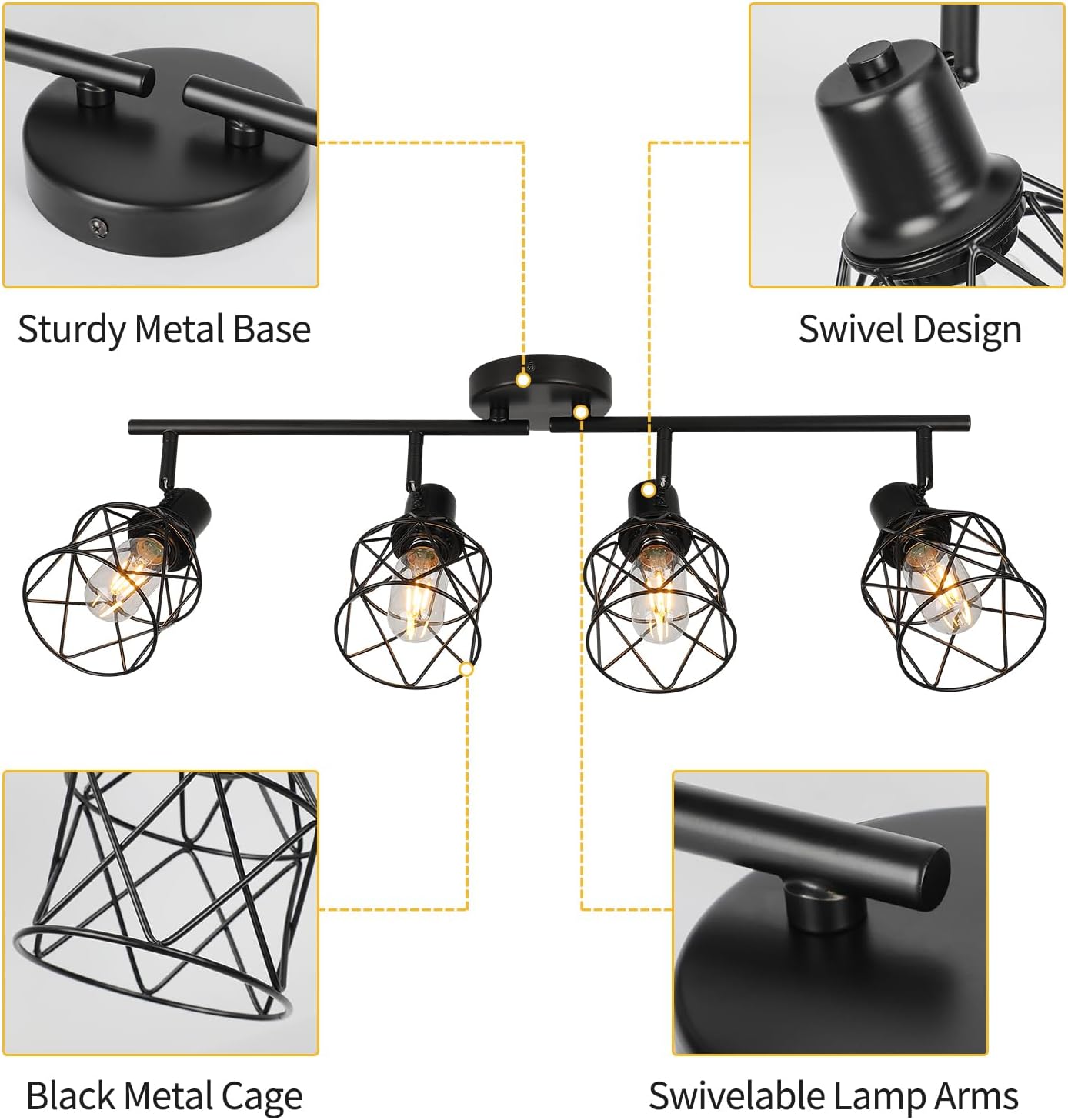 WILON 4-Light Track Ceiling Spot Light with Rotatable Arms and Industrial Design