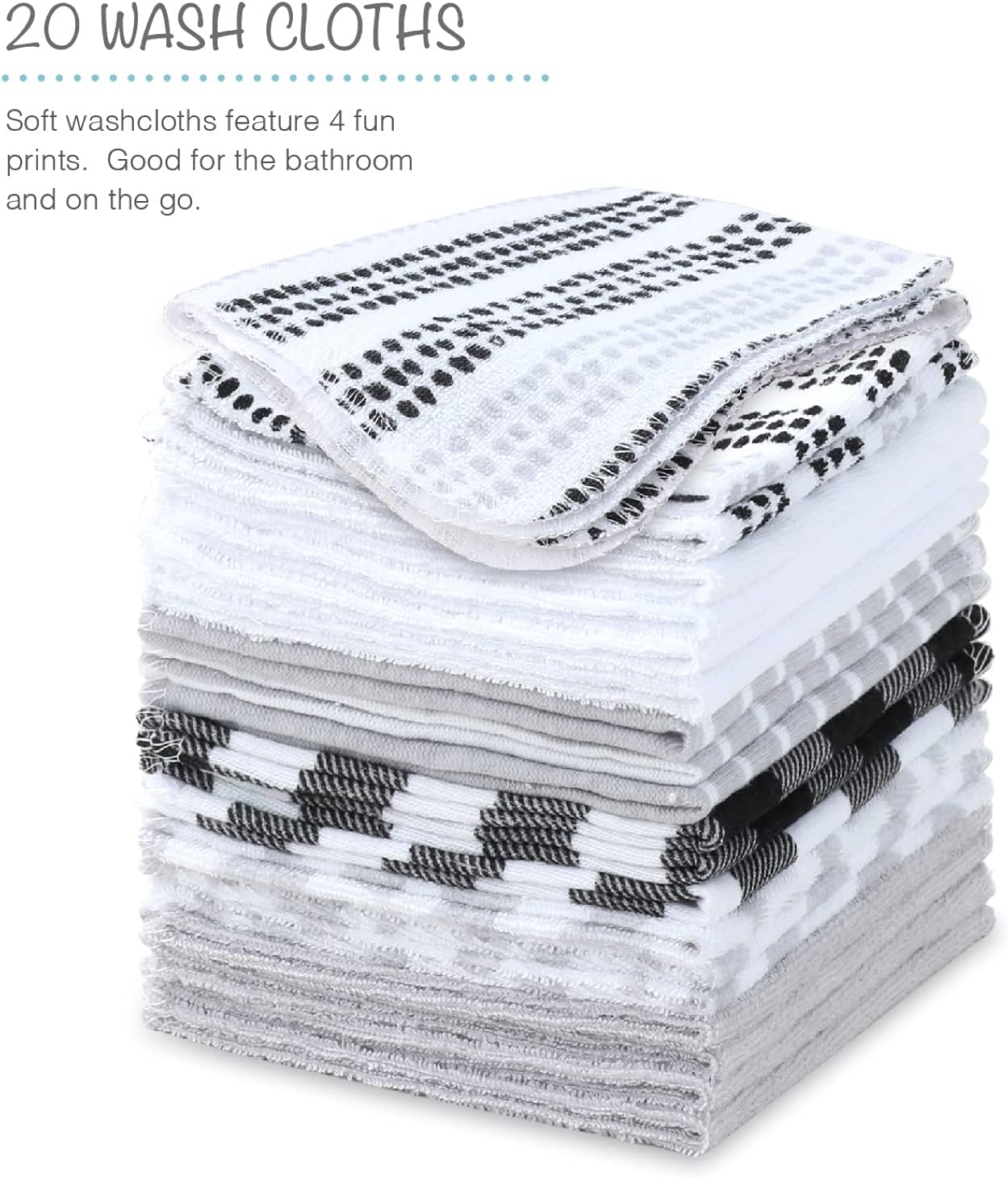 The Peanutshell Baby Hooded Towel Set - 23 Piece Black Plaid and Stripe