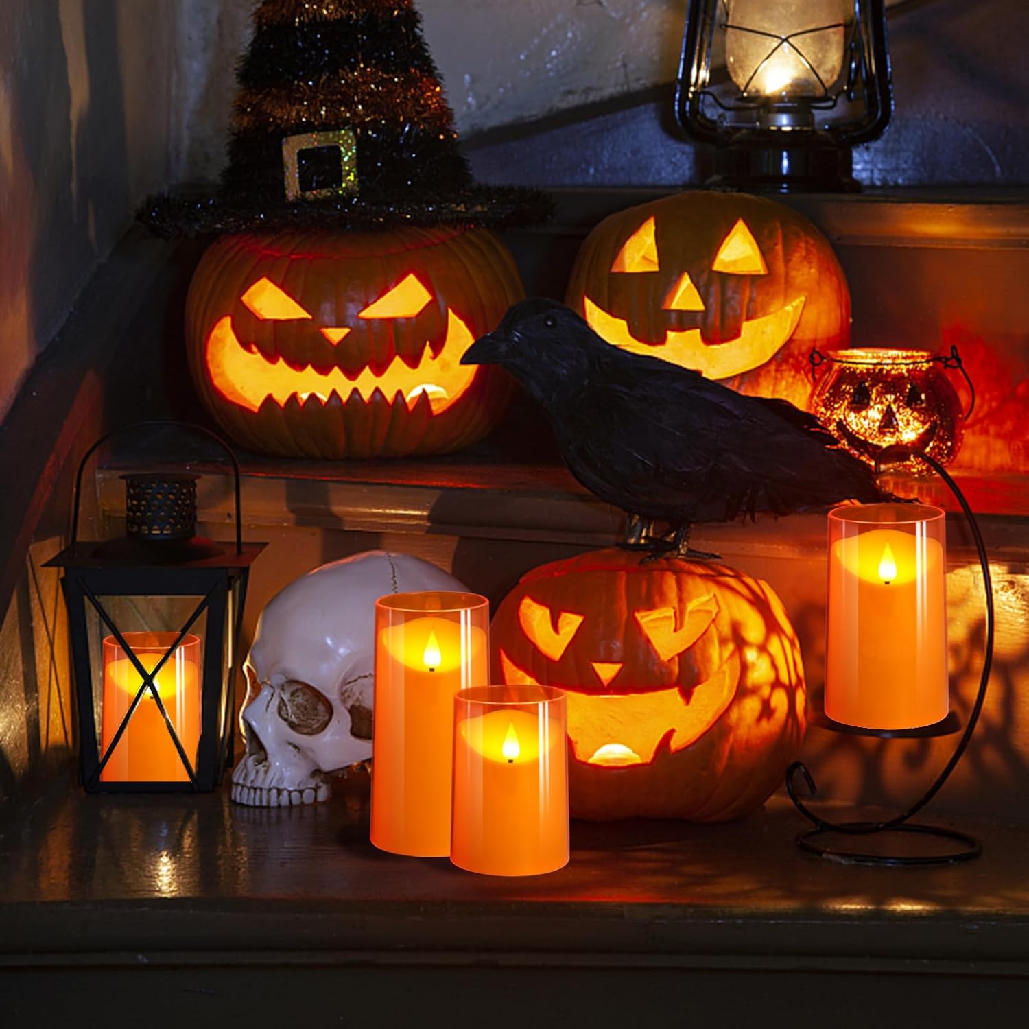 NURADA Flameless Candles with Remote Timer - 3 Pack Orange