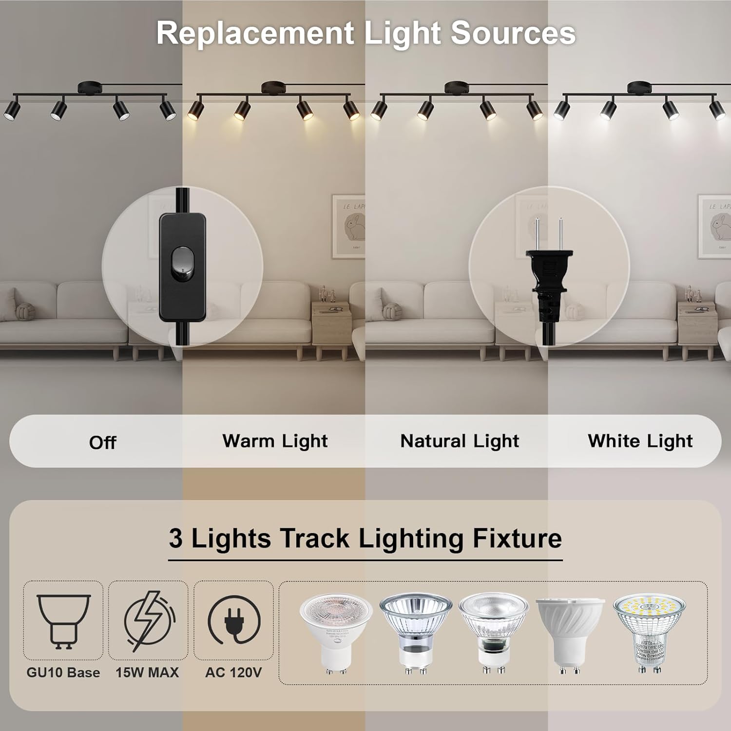 Bricosmocon 4-Light Track Lighting Kit Black Plug In Ceiling Wall Use