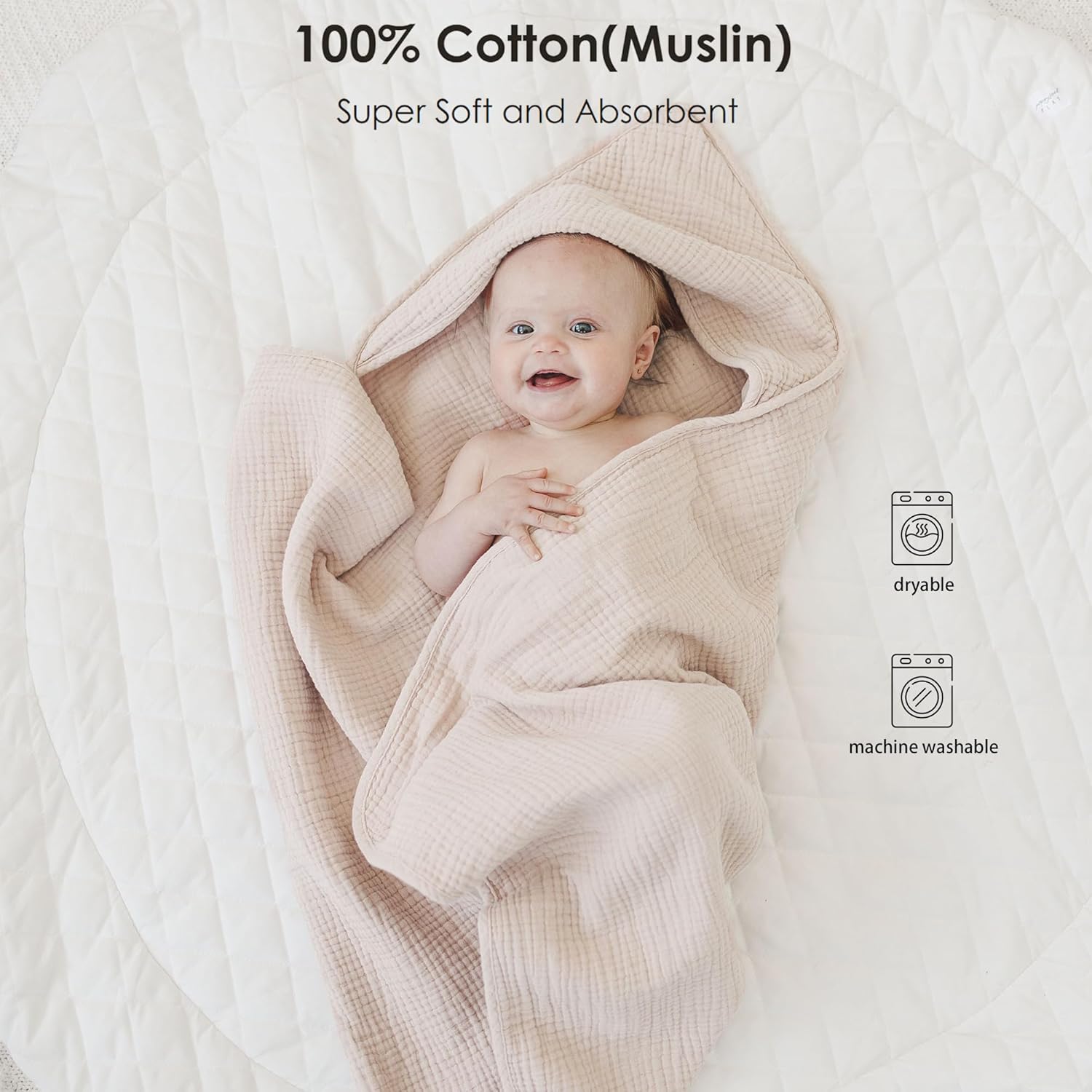 MairMore Muslin Baby Towel with Hood - 100 Cotton Soft Absorbent