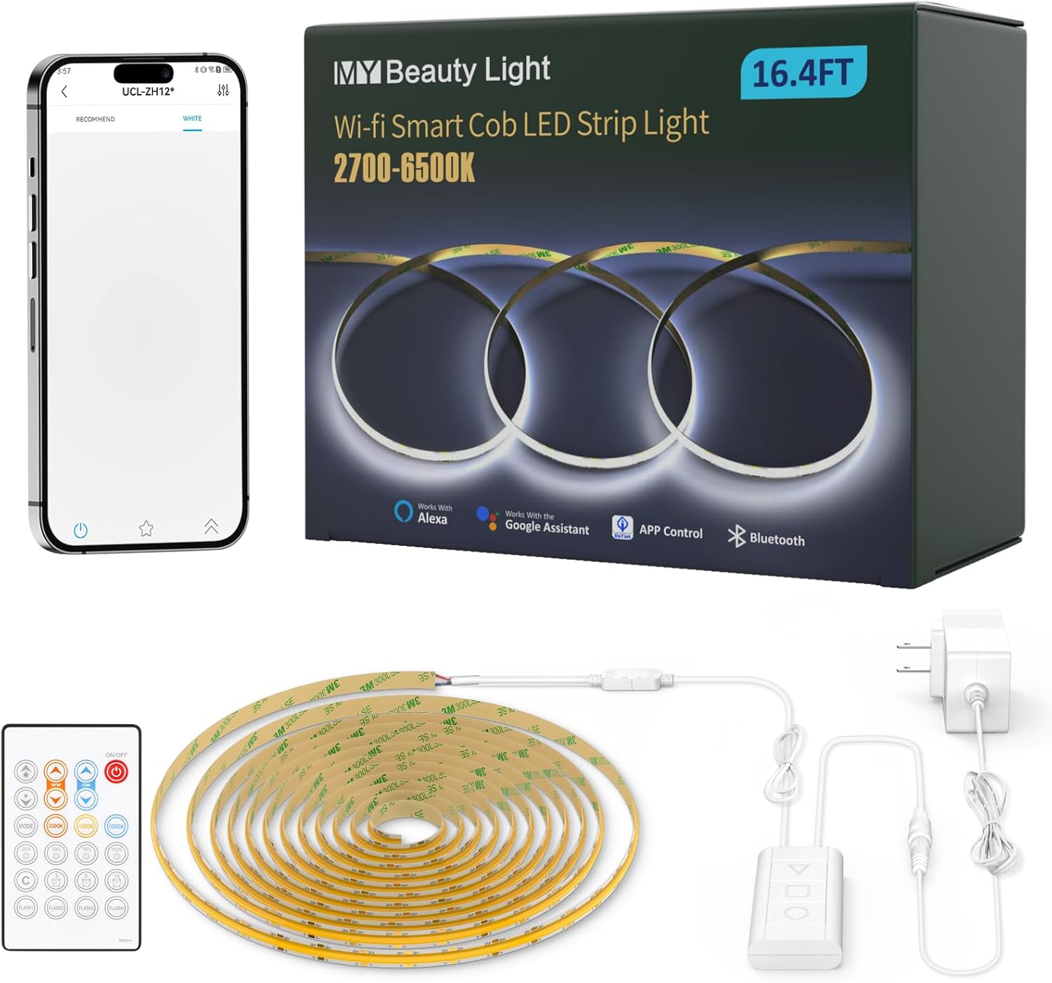 MY BEAUTY LIGHT 24V Smart WiFi Cob LED Strip Light 164ft