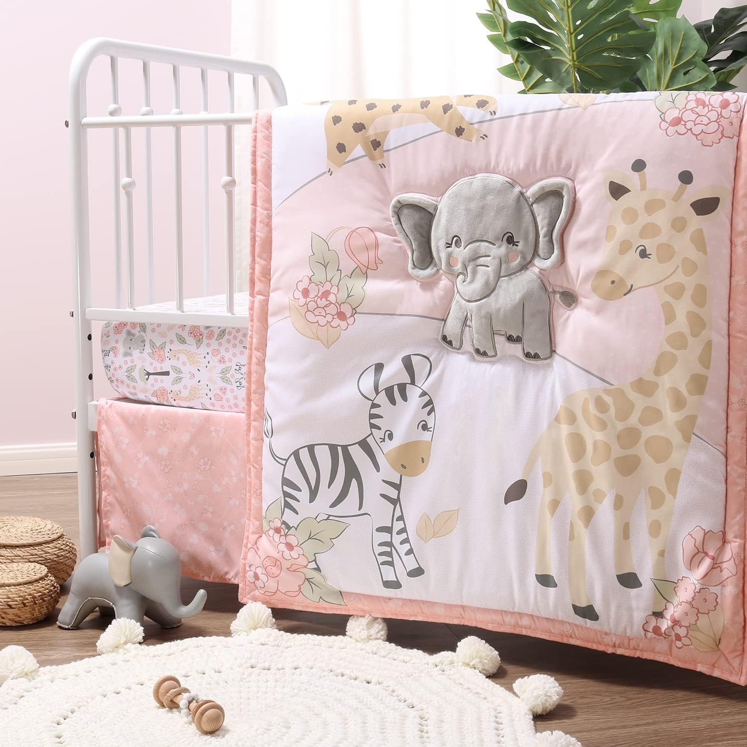 The Peanutshell 3 Piece Baby Crib Bedding Set for Girls - Safari Adventure