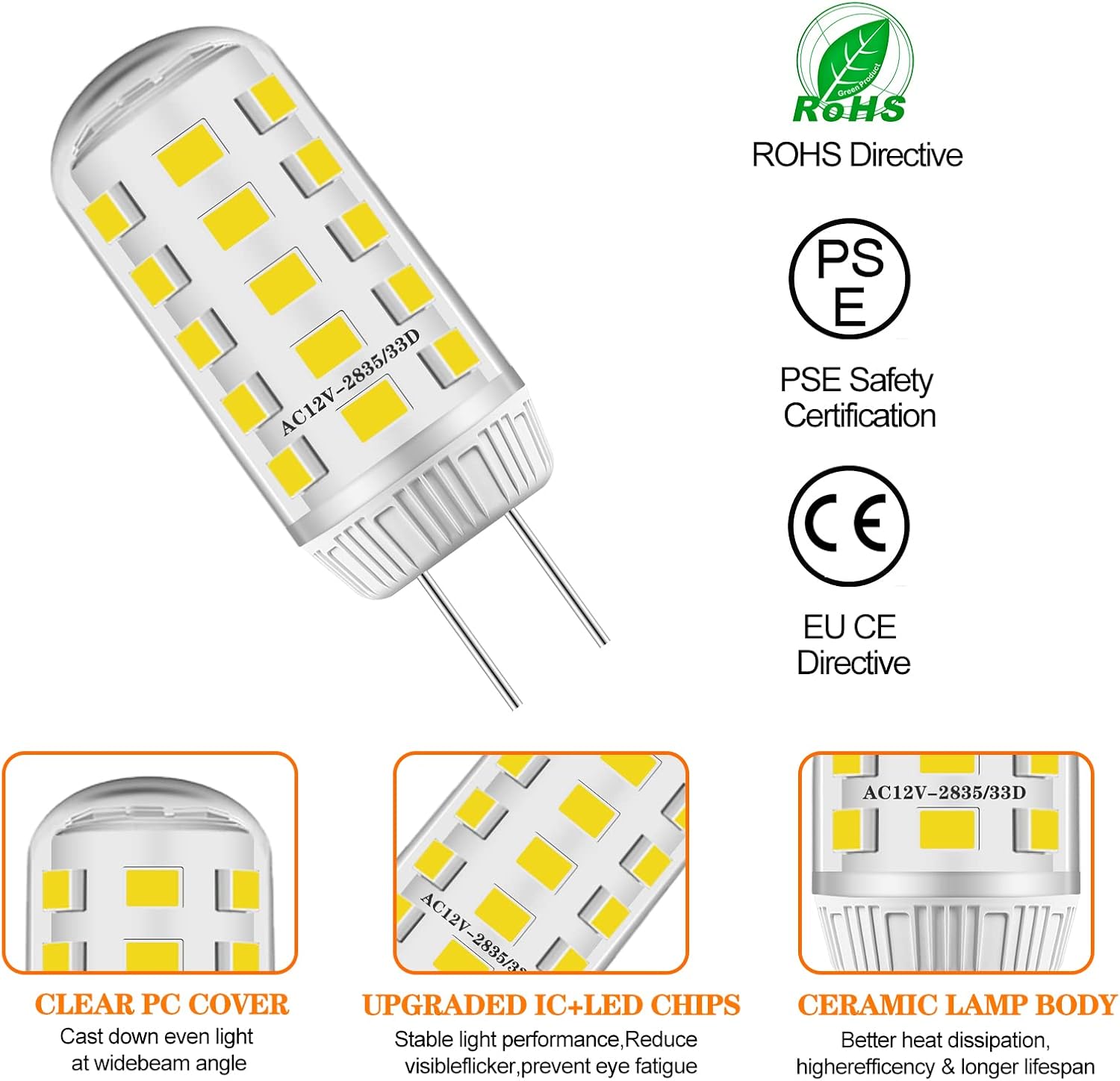 HUIMEIJIA G4 LED Bulb 3W 4pcs Warm White 3000K
