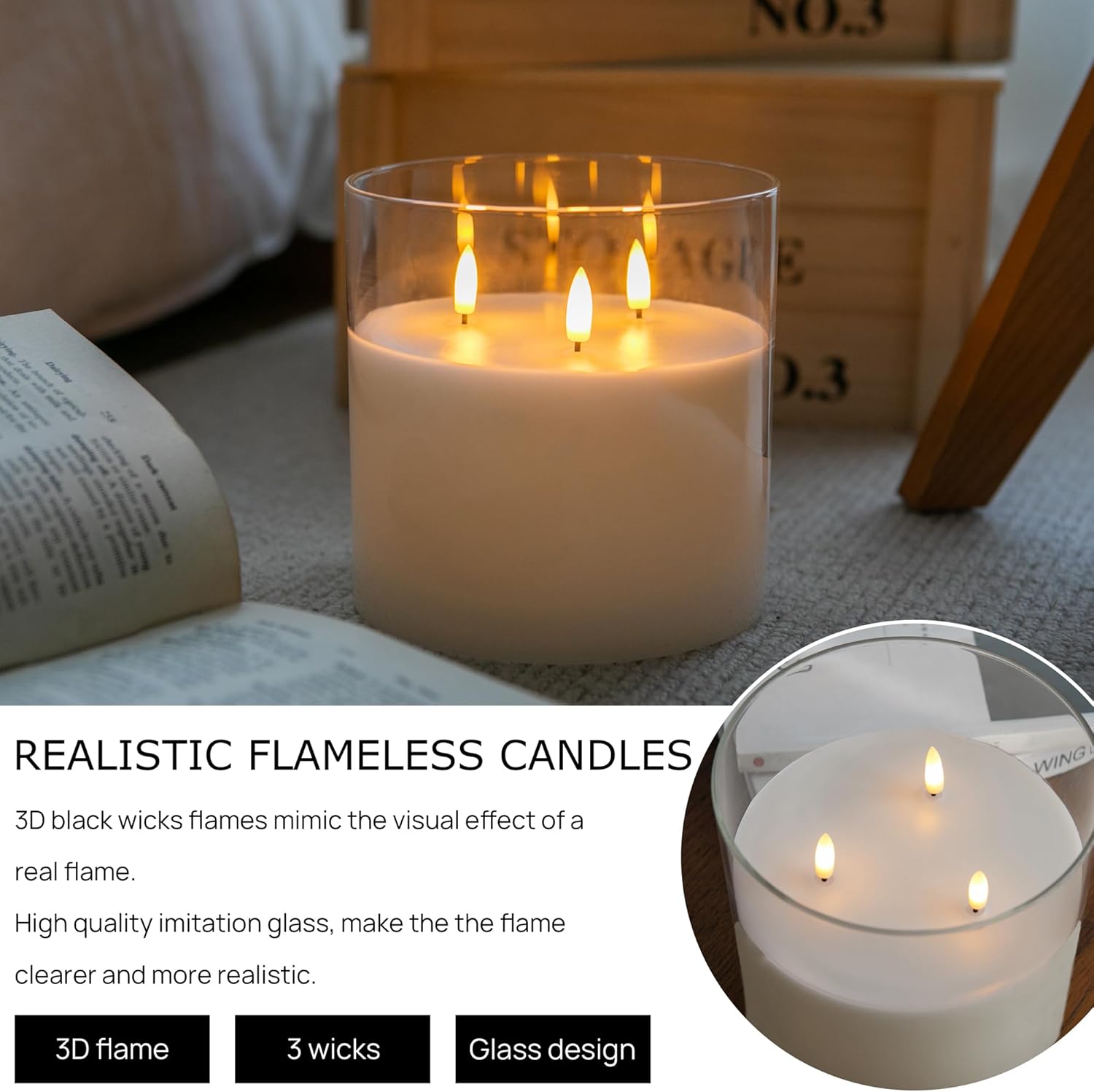 AFINETH Extra Large Flameless Candles with 3 Wicks 1