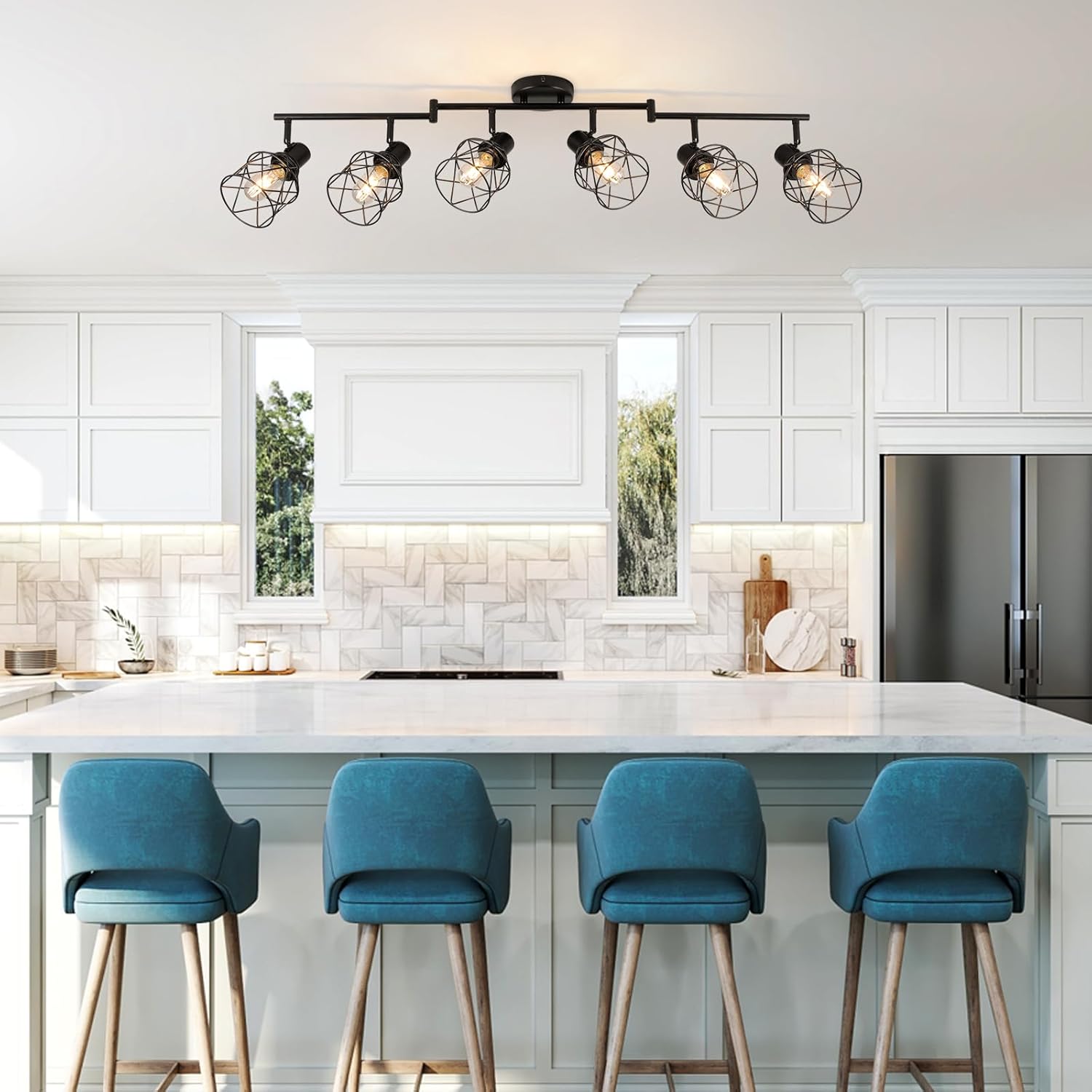 WILON 6 Light Track Lighting Kit - Black Industrial Flush Mount Ceiling Light