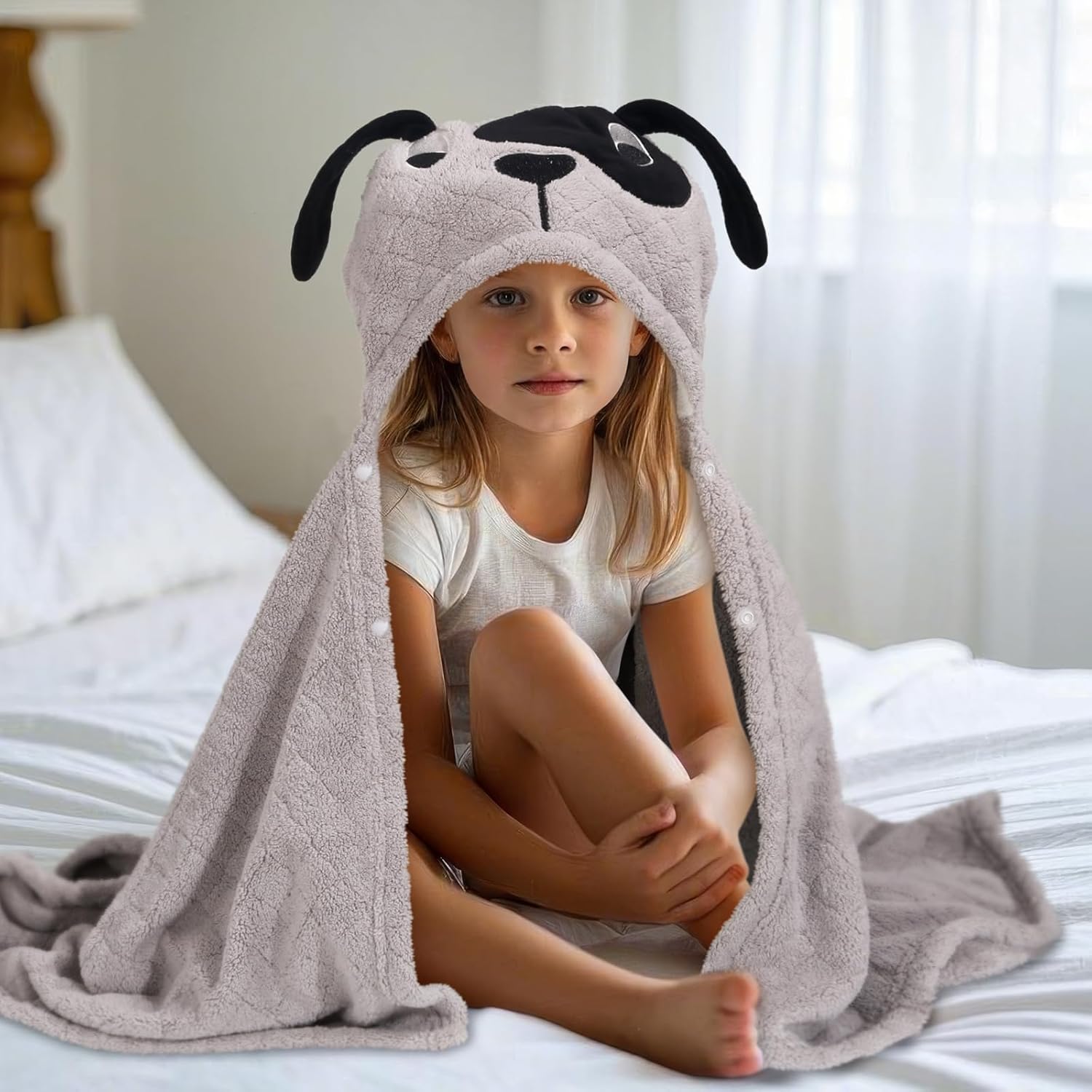 WODHOY Baby Boy Bath Towels with Grey Puppy Hood