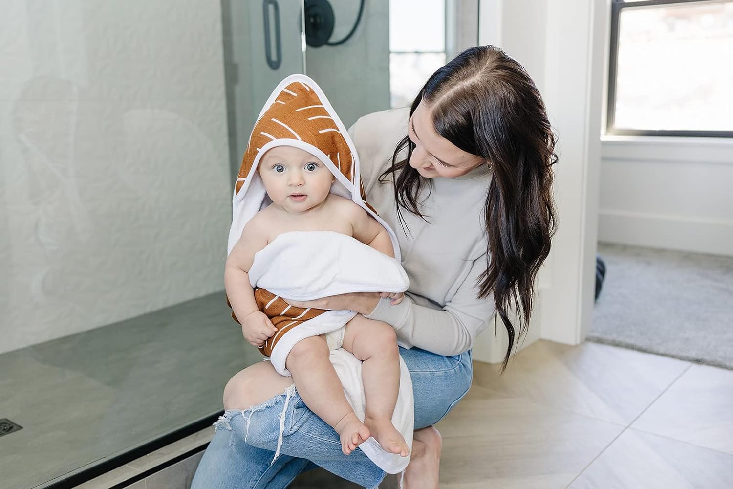 Mebie Baby Muslin Hooded Towel Mustard Mudcloth